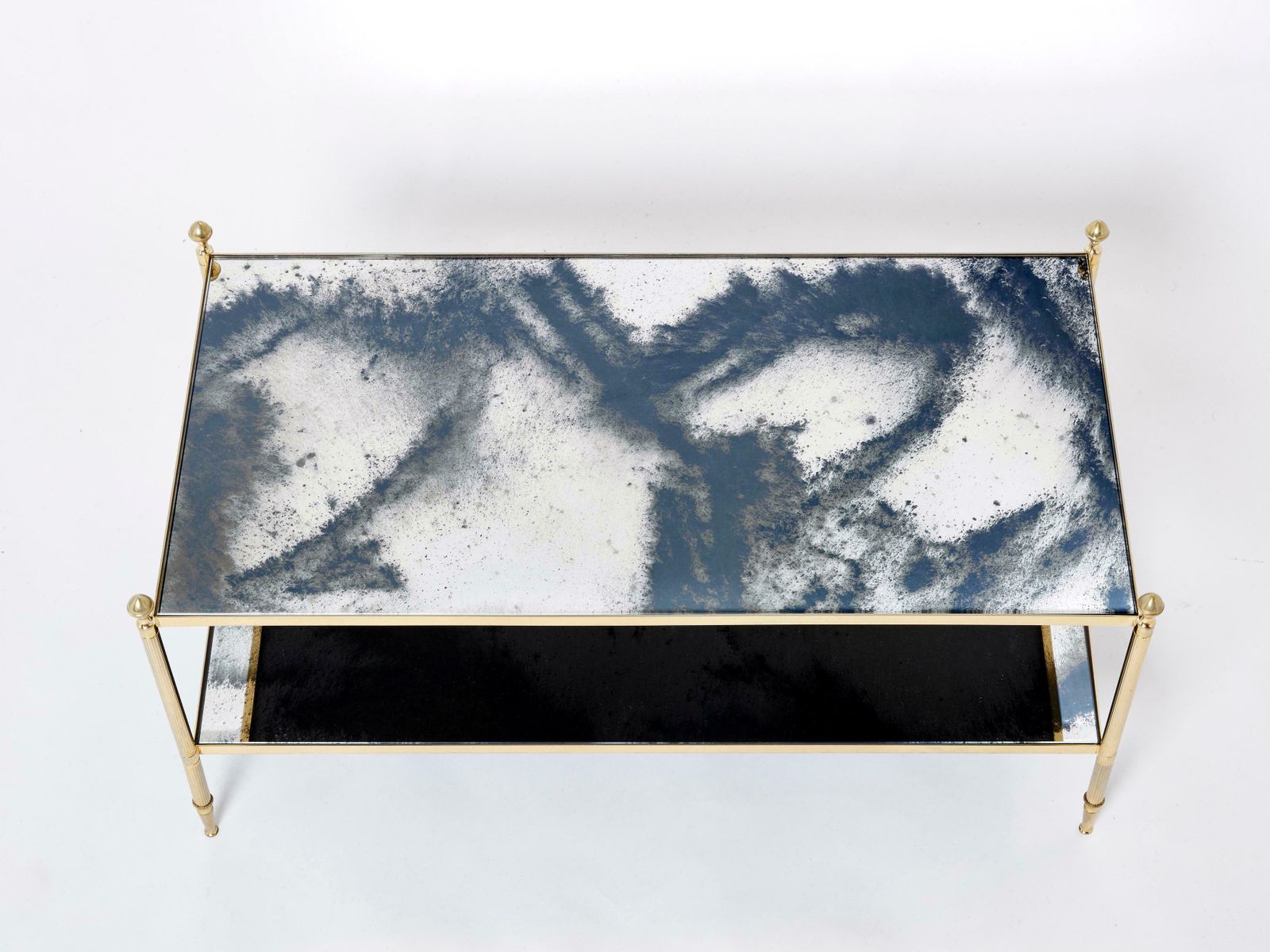 photo for sale Table basse Maison Jansen en laiton, chrome et miroir, deux niveaux, années 1970