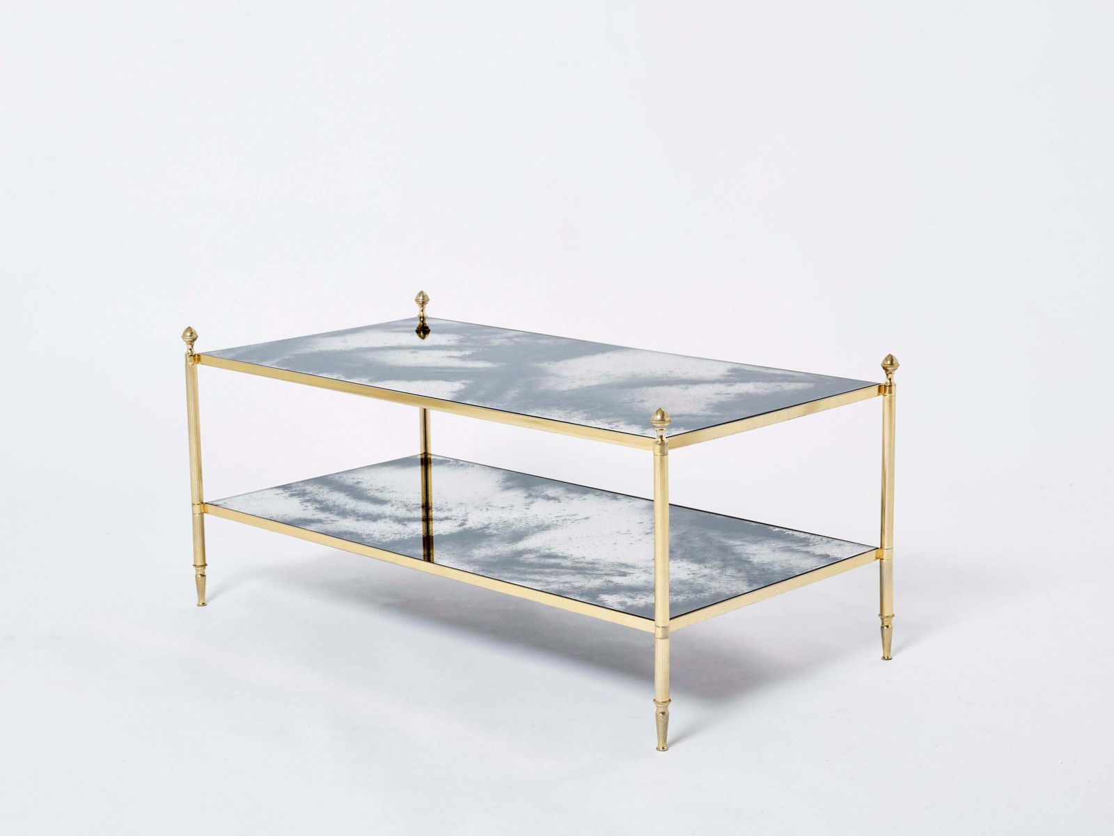 Mobilier Table basse Maison Jansen en laiton, chrome et miroir, deux niveaux, années 1970 photo