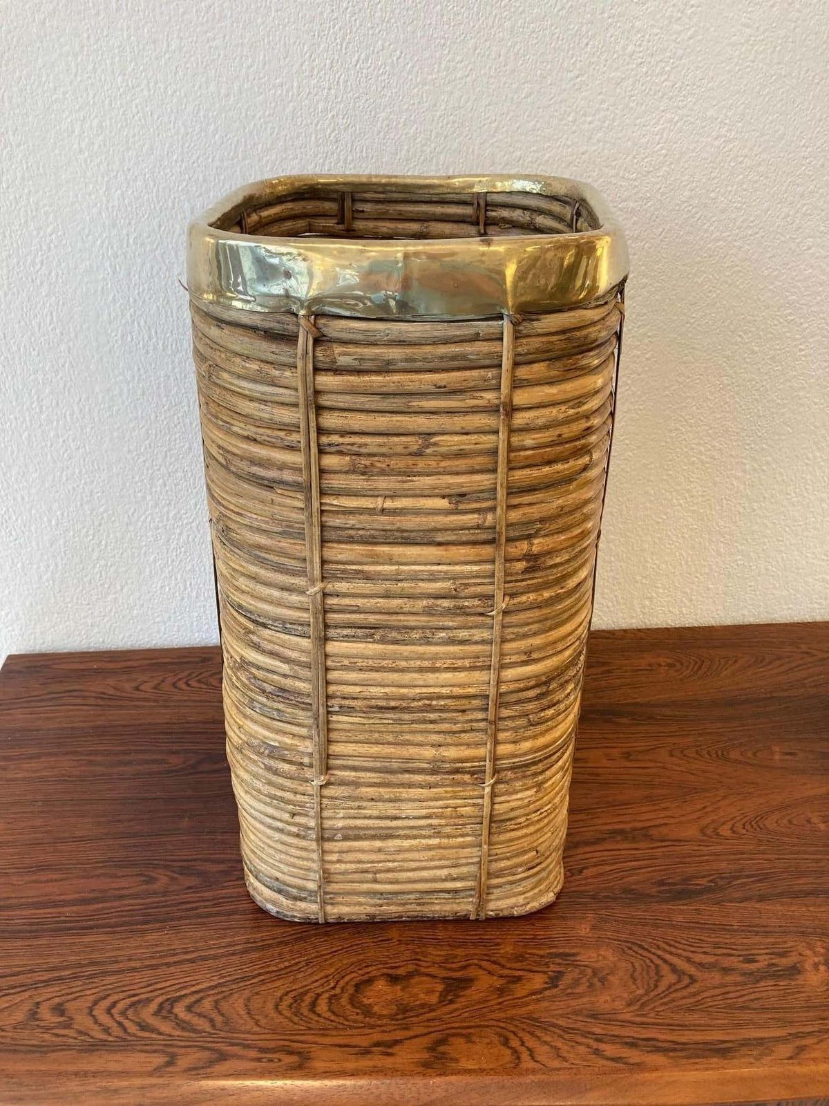 Rattan & Brass Umbrella Stands By Vivai De Sud, Italy, Ca. 1970s photo furniture