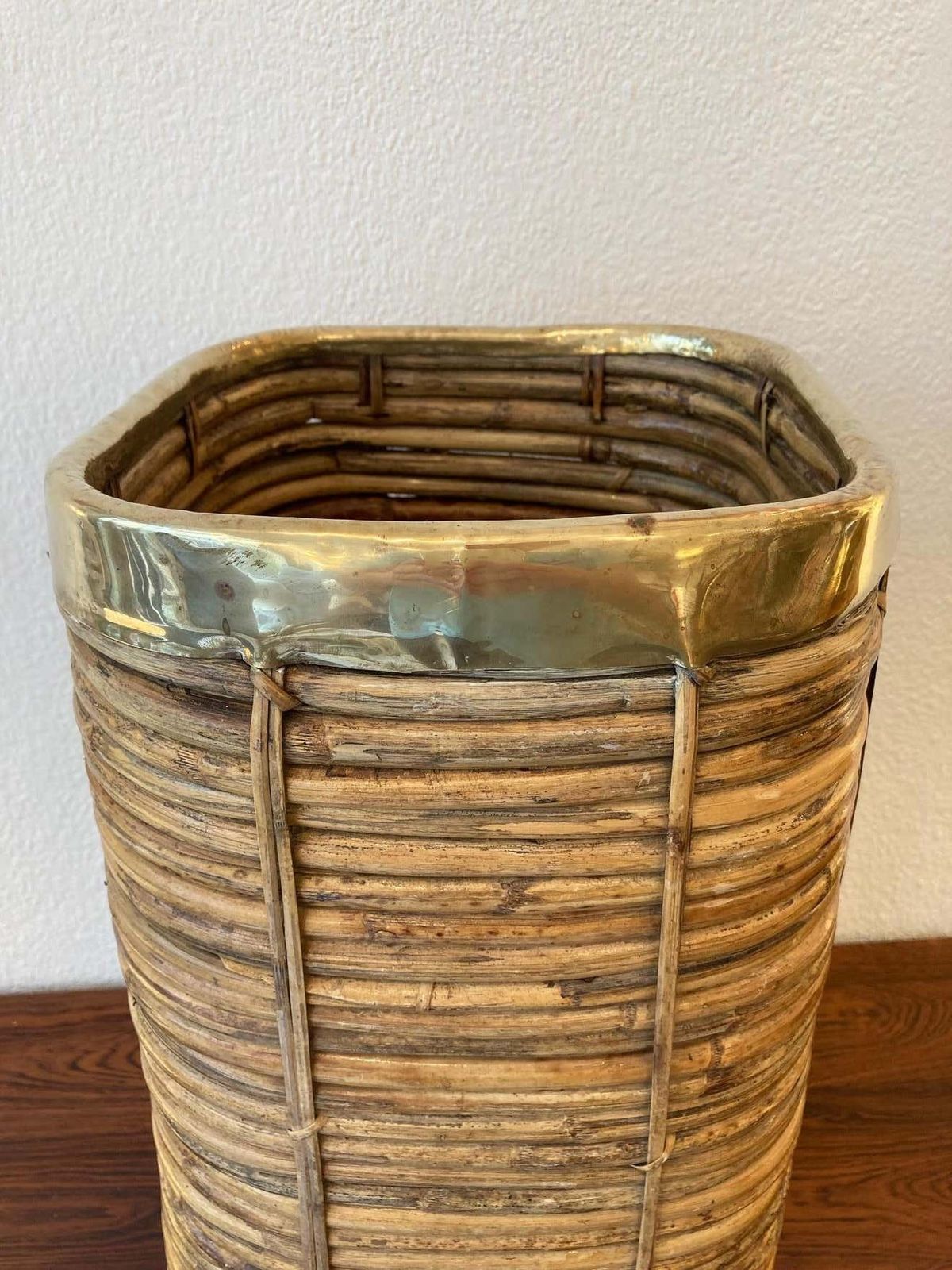 Rattan & Brass Umbrella Stands By Vivai De Sud, Italy, Ca. 1970s photo Home Decor