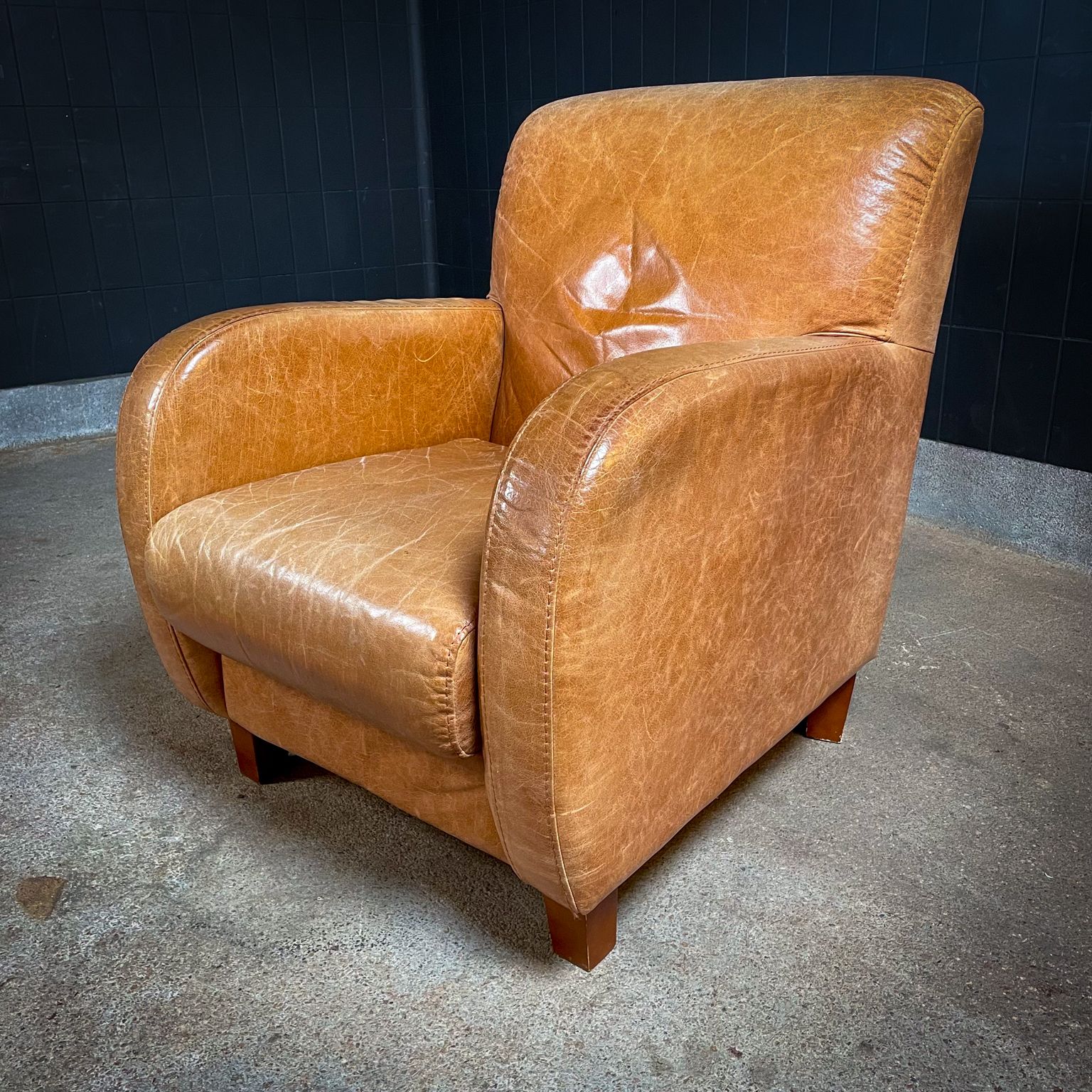 Set Of 2 Vintage Cognac Leather Club Armchairs photo vintage