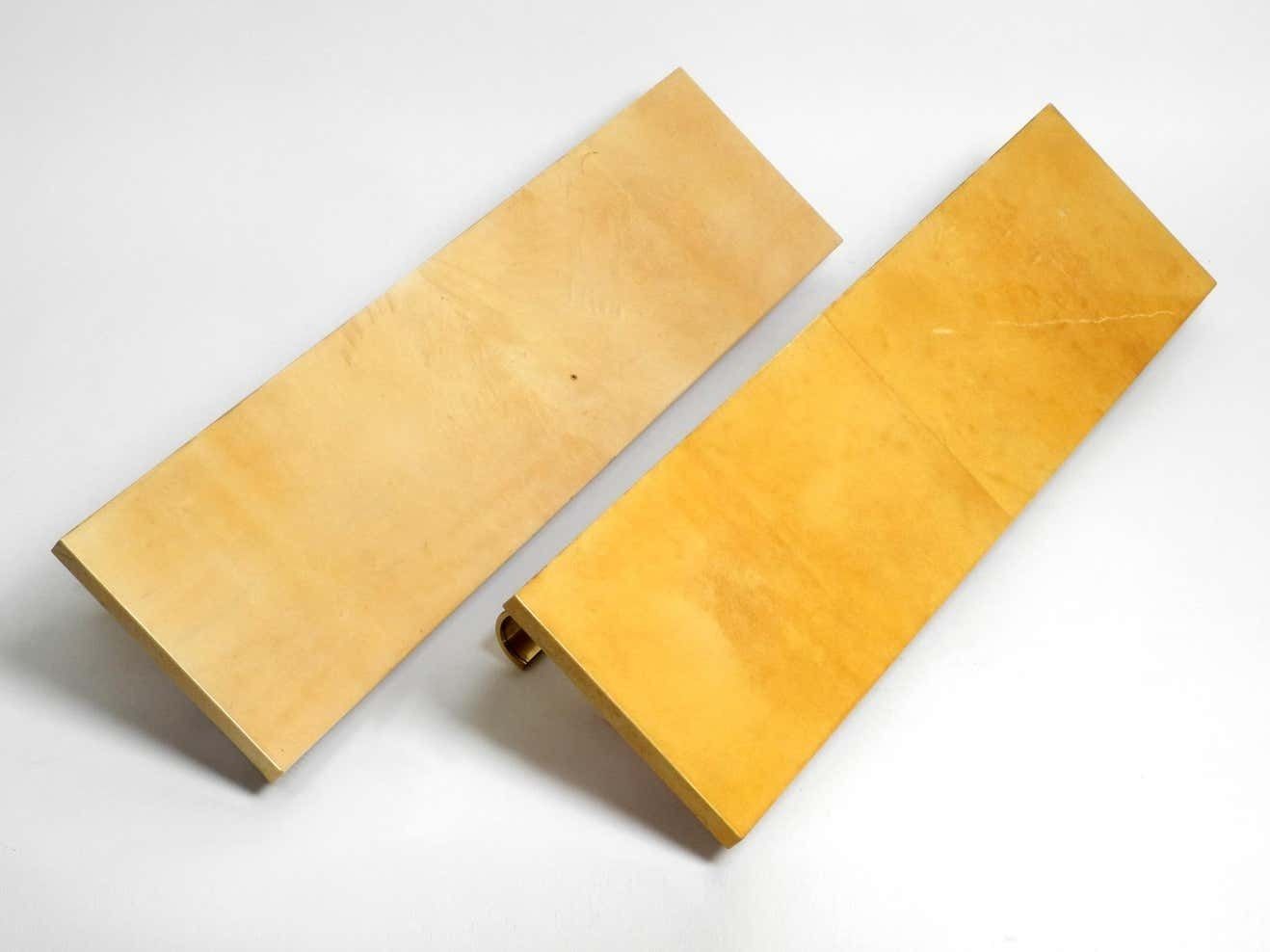 Two Beautiful, Very Rare 1960s Large Aldo Tura Shelves Made Of Wood And Goatskin photo Furniture