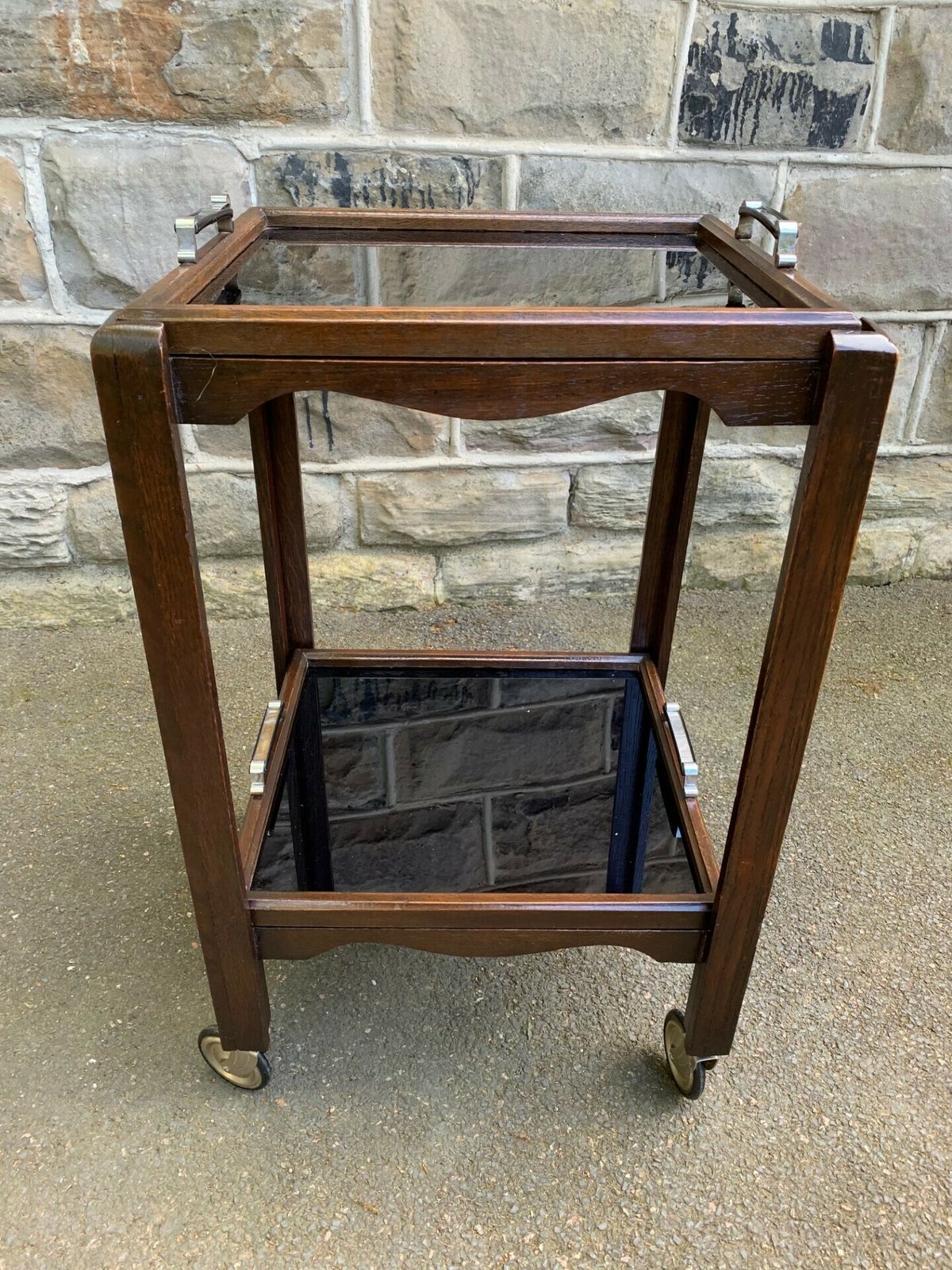 Antique Art Deco Oak Tray Top Drinks Trolley photo for sale