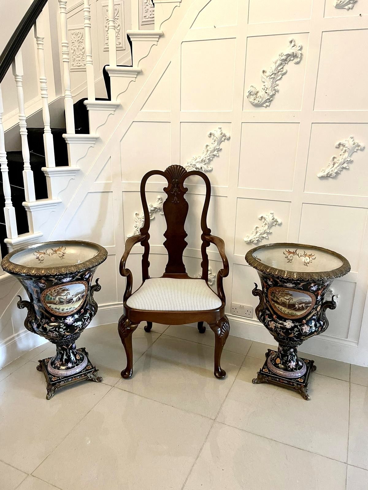 7225.0 Large Pair Of Quality Antique 19th Century Porcelain And Ornate Brass Mounted Vases photo