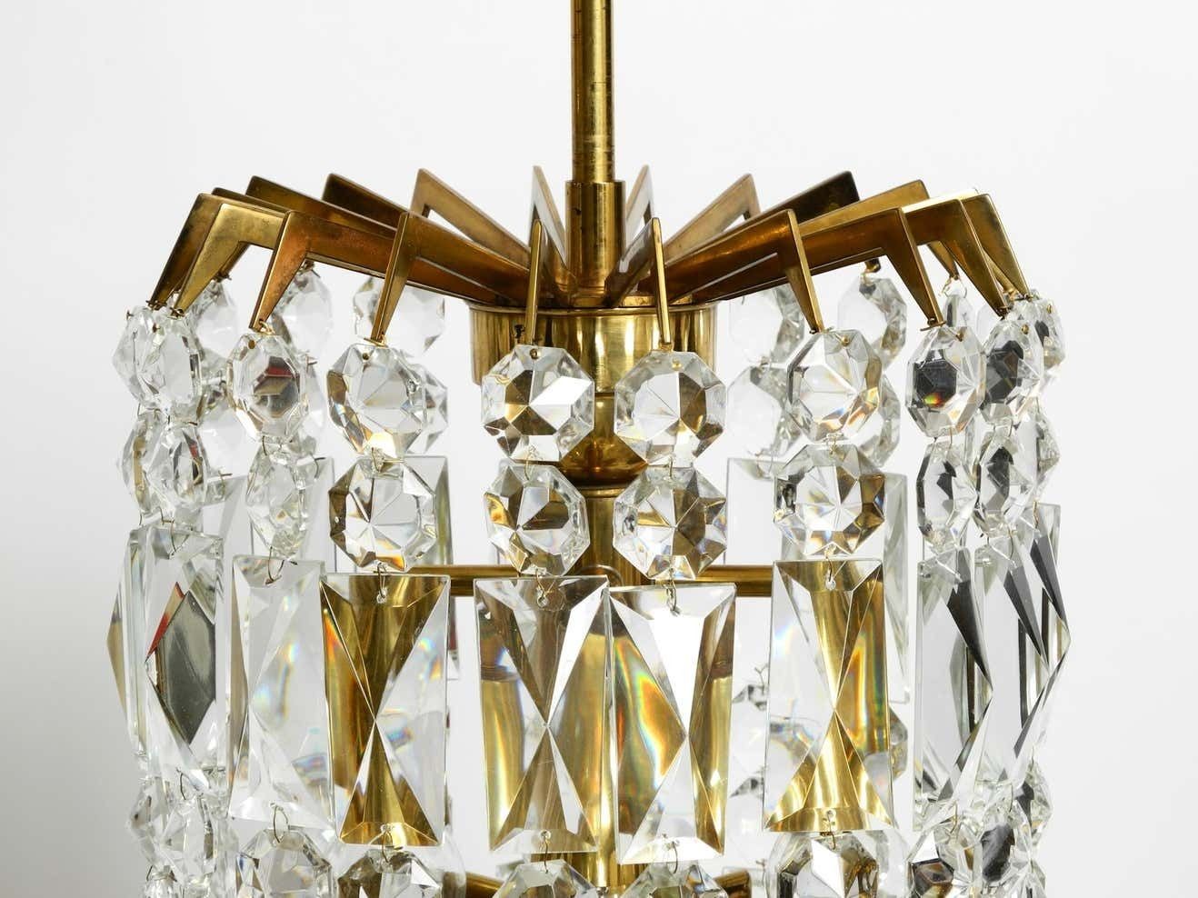 Beautiful Mid Century Brass Crystal Glass Chandelier From Vereinigte Werkstätten photo vinterior