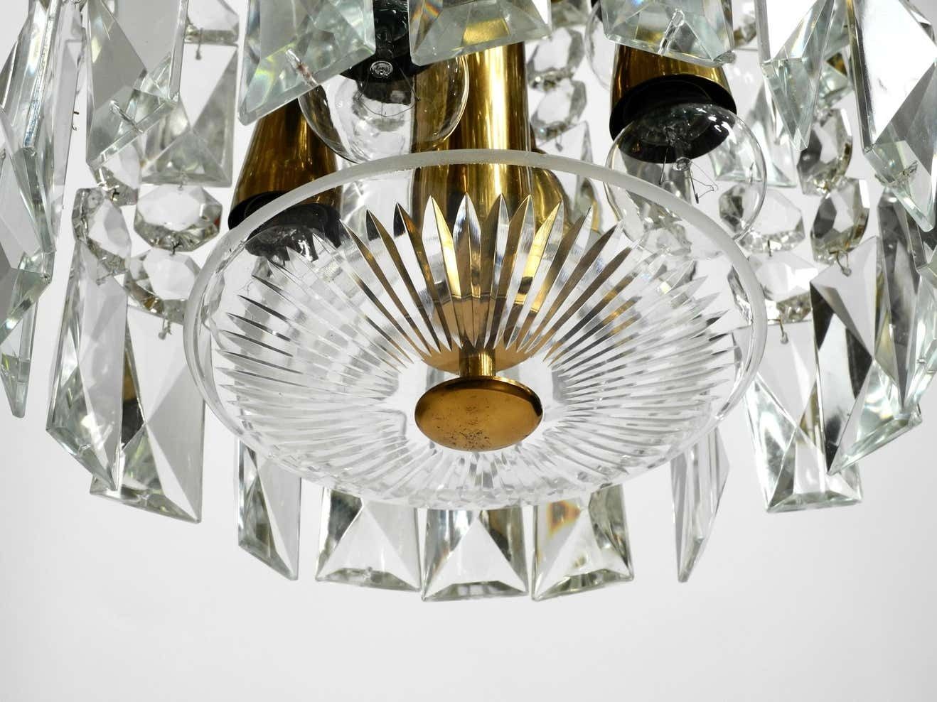 Beautiful Mid Century Brass Crystal Glass Chandelier From Vereinigte Werkstätten photo buy