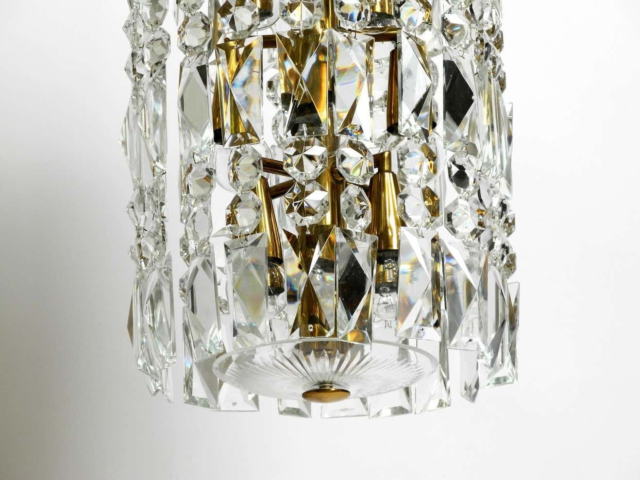 Beautiful Mid Century Brass Crystal Glass Chandelier From Vereinigte Werkstätten photo vintage