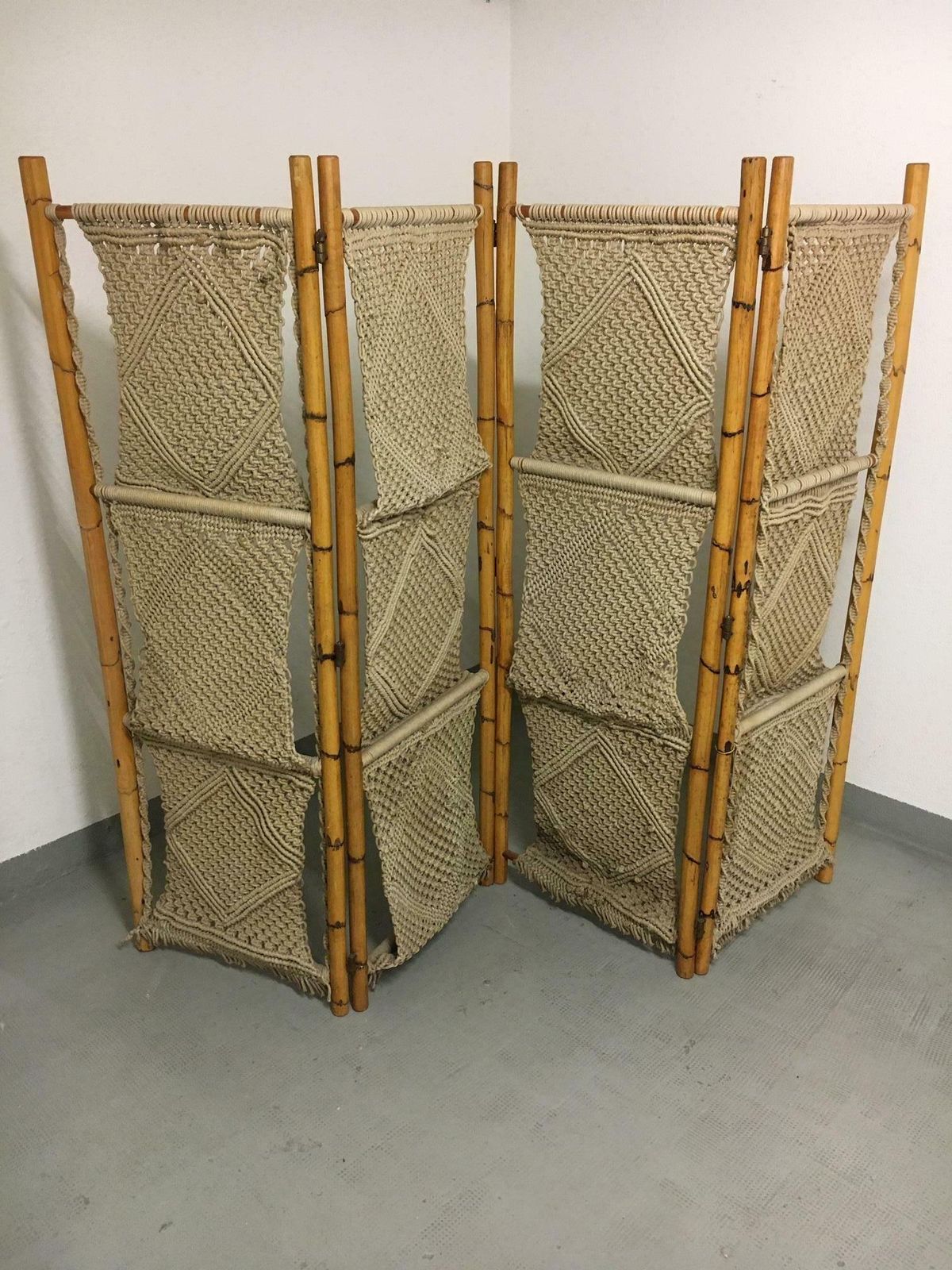 Vintage Bamboo And Seagrass Folding Screen, Italy, Circa 1970s photo furniture