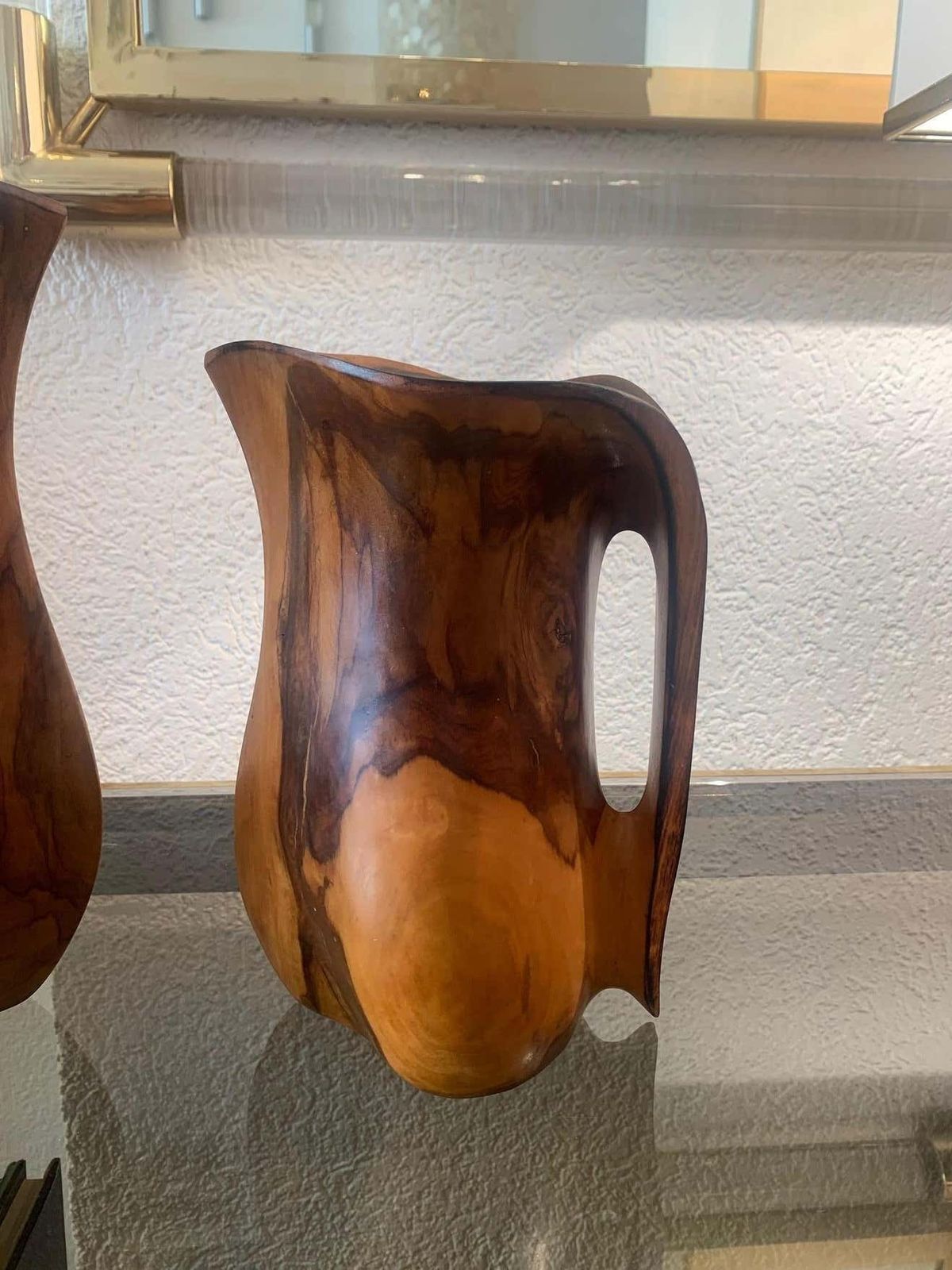 Set Of 2 Sculptural Carved Olivewood Jug, France Ca. 1950s photo Home Decor