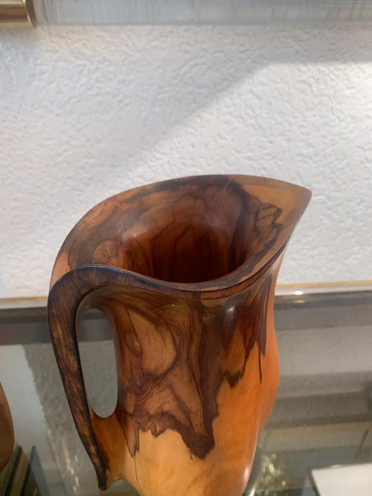 Set Of 2 Sculptural Carved Olivewood Jug, France Ca. 1950s photo vintage