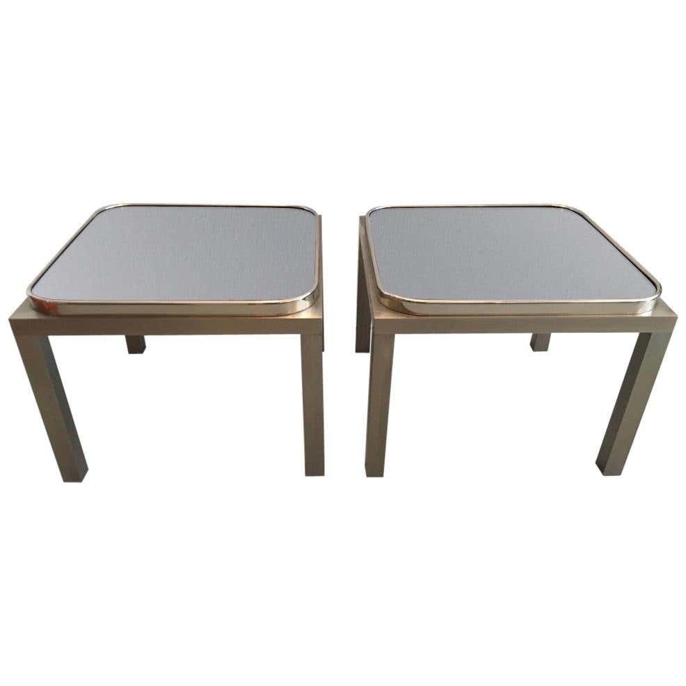Elegant Pair Of Glass And Steel Side Tables 1970s