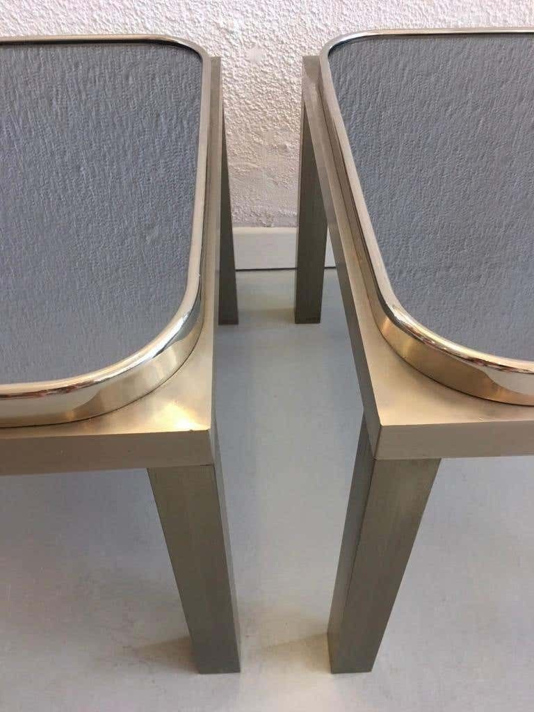 Elegant Pair Of Glass And Steel Side Tables 1970s photo Furniture