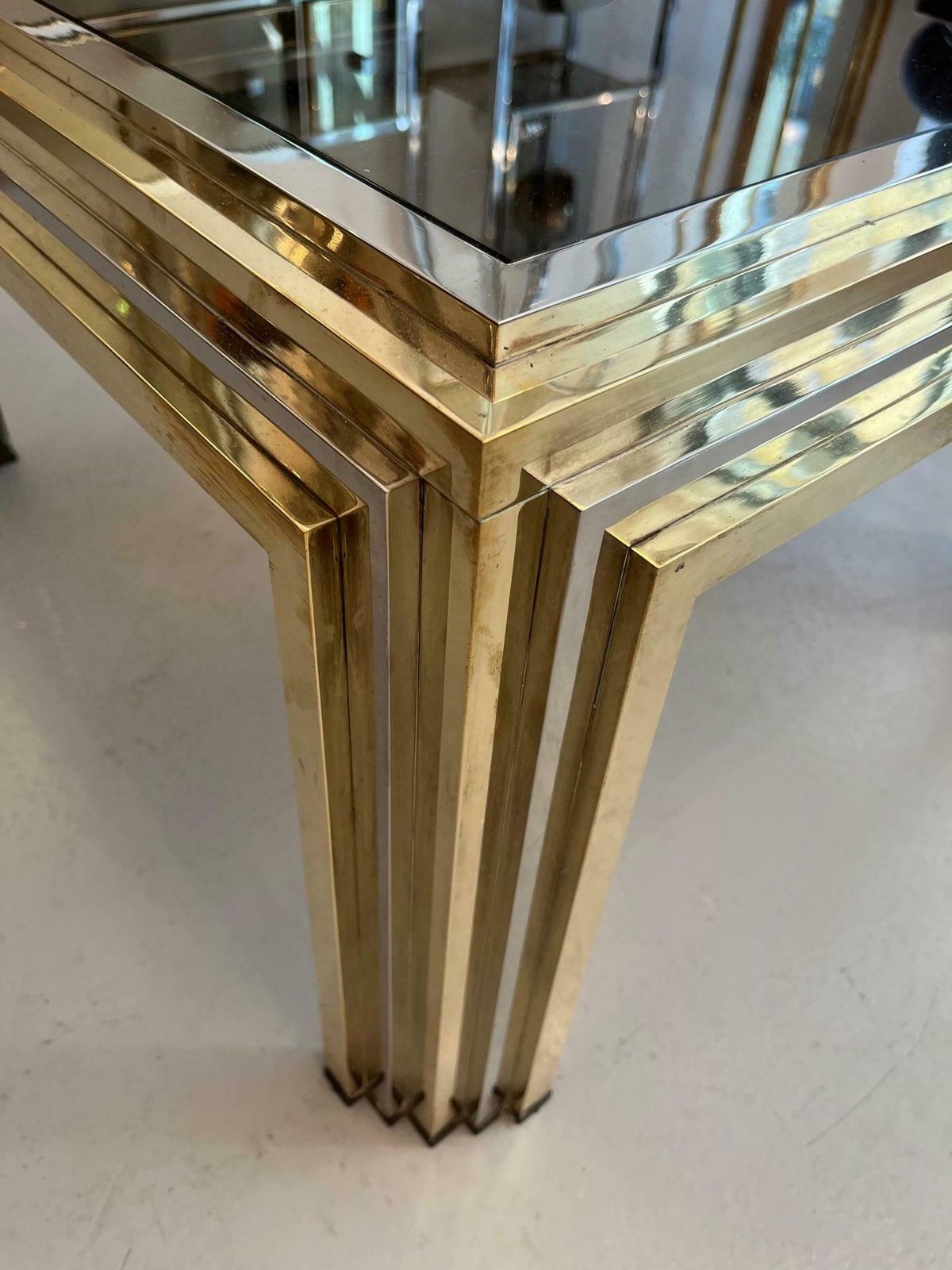 Romeo Rega Brass, Chrome And Glass Side Or Coffee Table, Italy Ca. 1970s photo vinterior