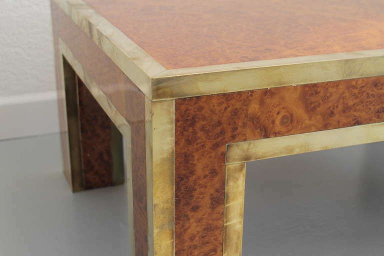 1970s Burl Wood And Brass Side Table photo vinterior