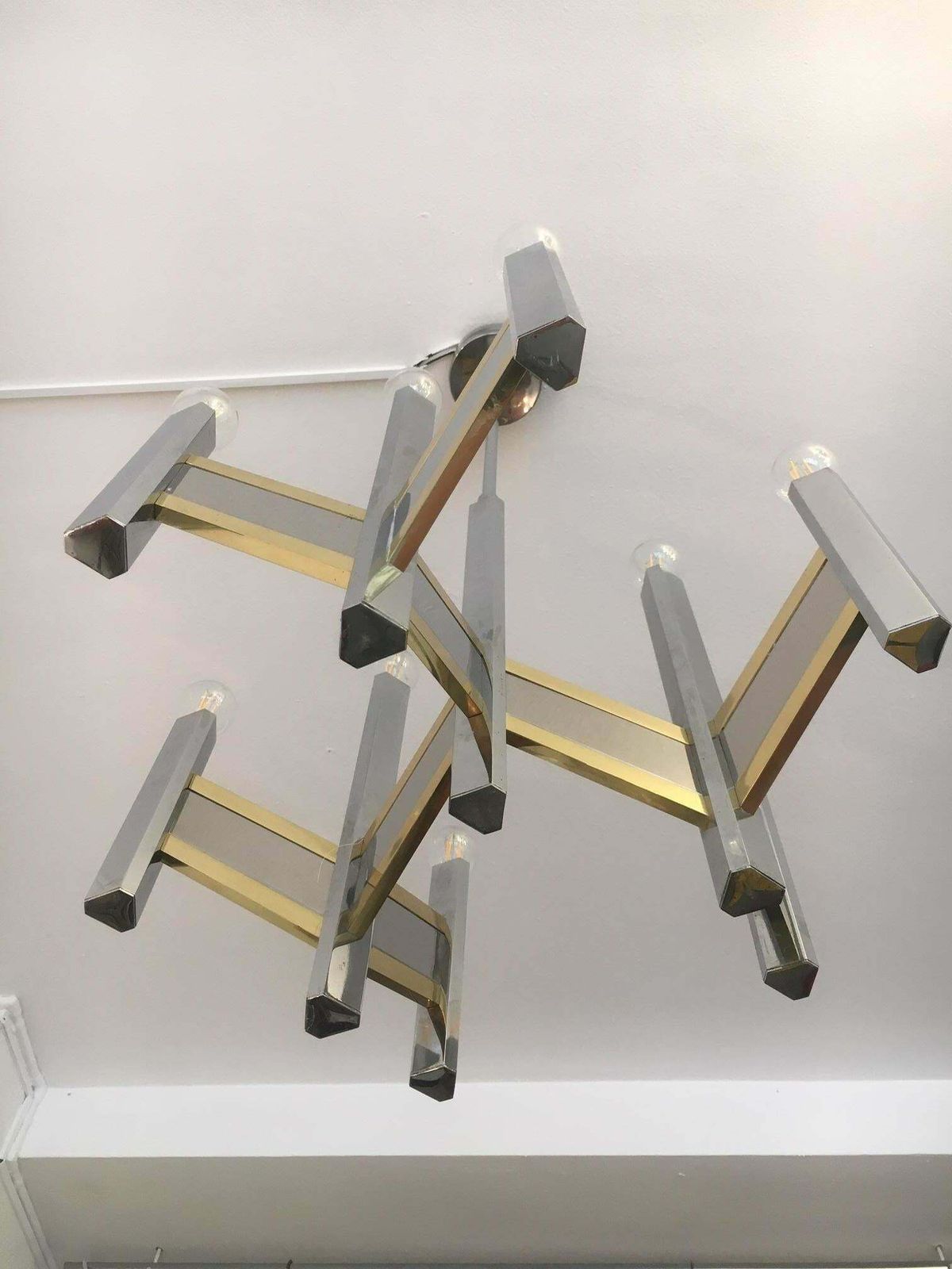 2 Chrome And Brass Chandelier By Gaetano Sciolari, Italy, Circa 1970 photo Lighting