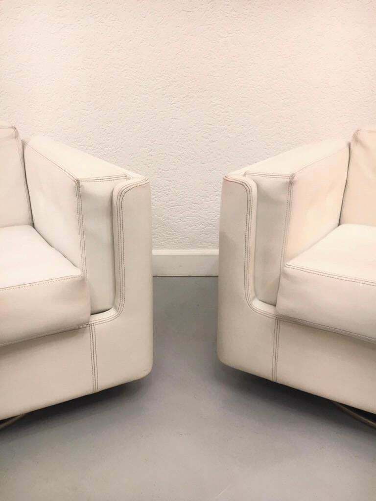 Pair Of Swiveling White Faux Leather "Montenapo" Armchairs By Zanotta Italy 1965 photo Furniture