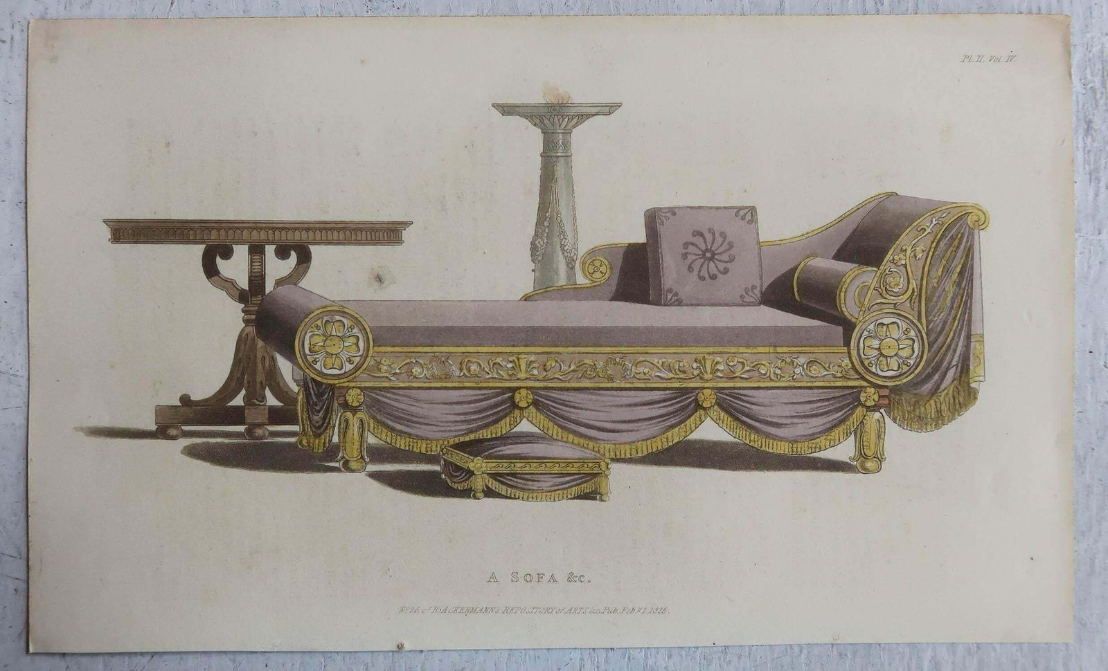 Set Of 4 Original Antique Prints Of Regency Furniture, Dated 1825 photo furniture