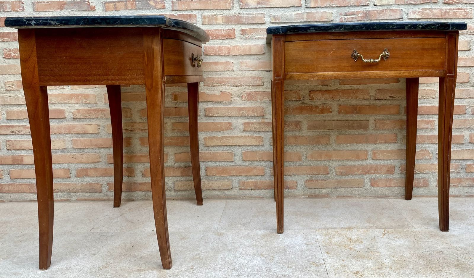 photo furniture Early 20th Century Modern Nightstands With One Drawer & Grey Marble Top, Set Of 2