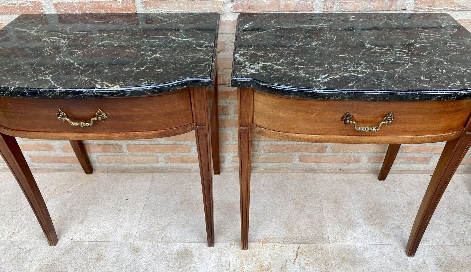 Early 20th Century Modern Nightstands With One Drawer & Grey Marble Top, Set Of 2 photo vinterior