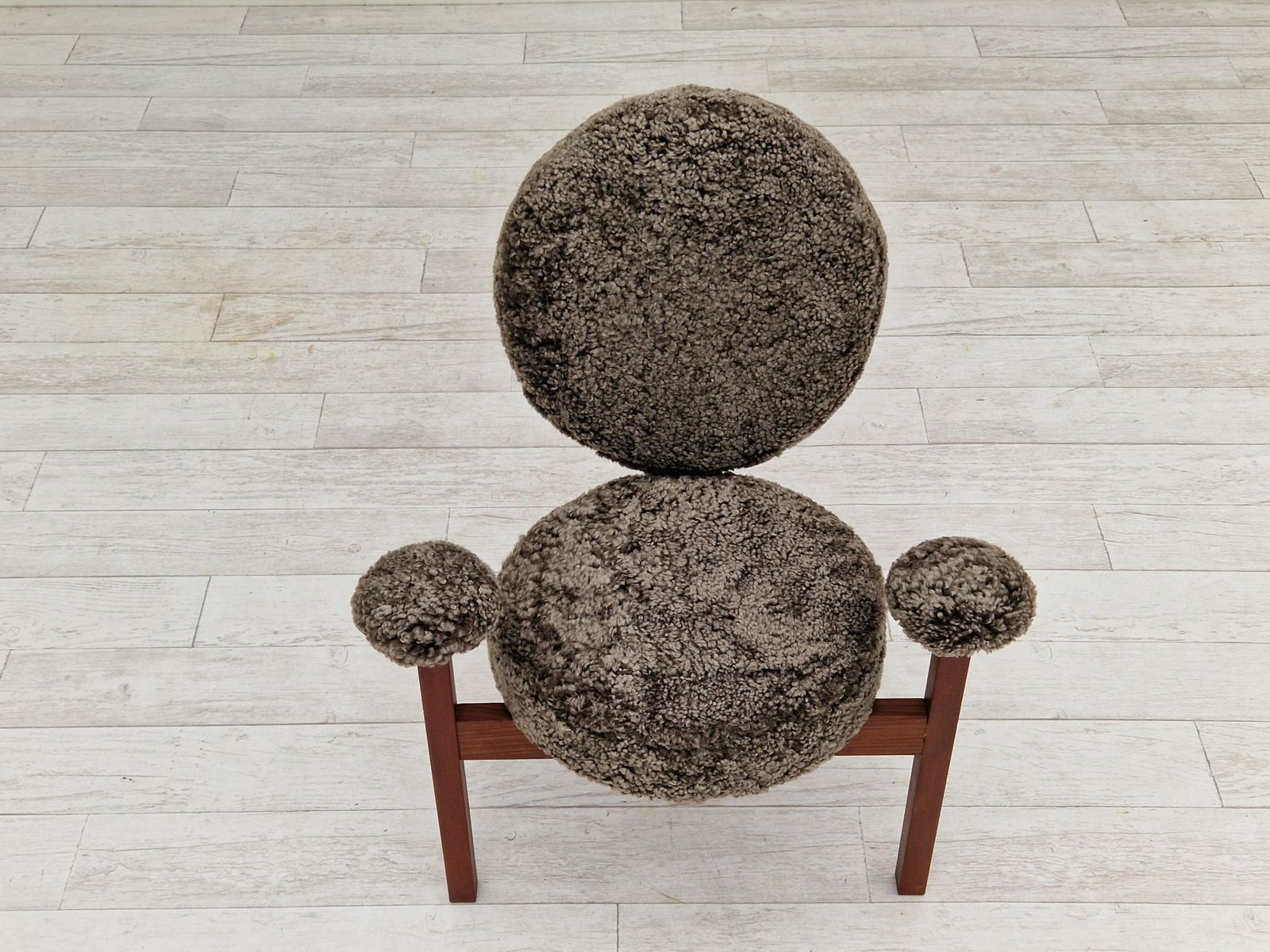Furniture 60s, Danish Design By Bent Møller Jepsen, Armchairs, Model "Medalie", Sheepskin, Teak Wood. photo