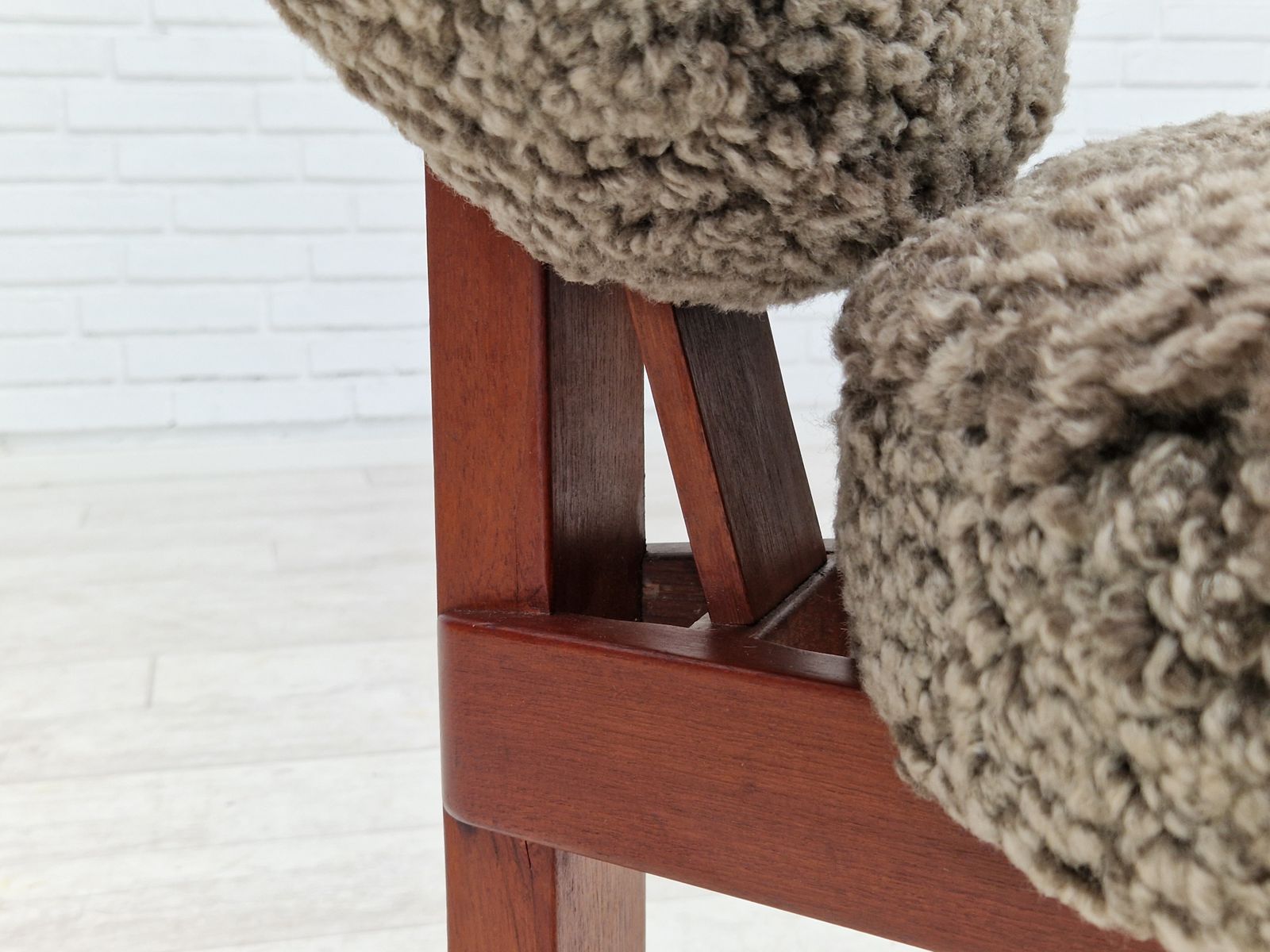 3100.0 60s, Danish Design By Bent Møller Jepsen, Armchairs, Model "Medalie", Sheepskin, Teak Wood. photo