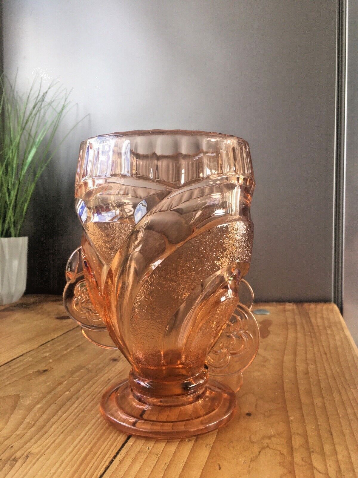Beautiful Pink Art Deco Sowerby Depression Glass Flower Handles Posy Vase 30's photo for sale