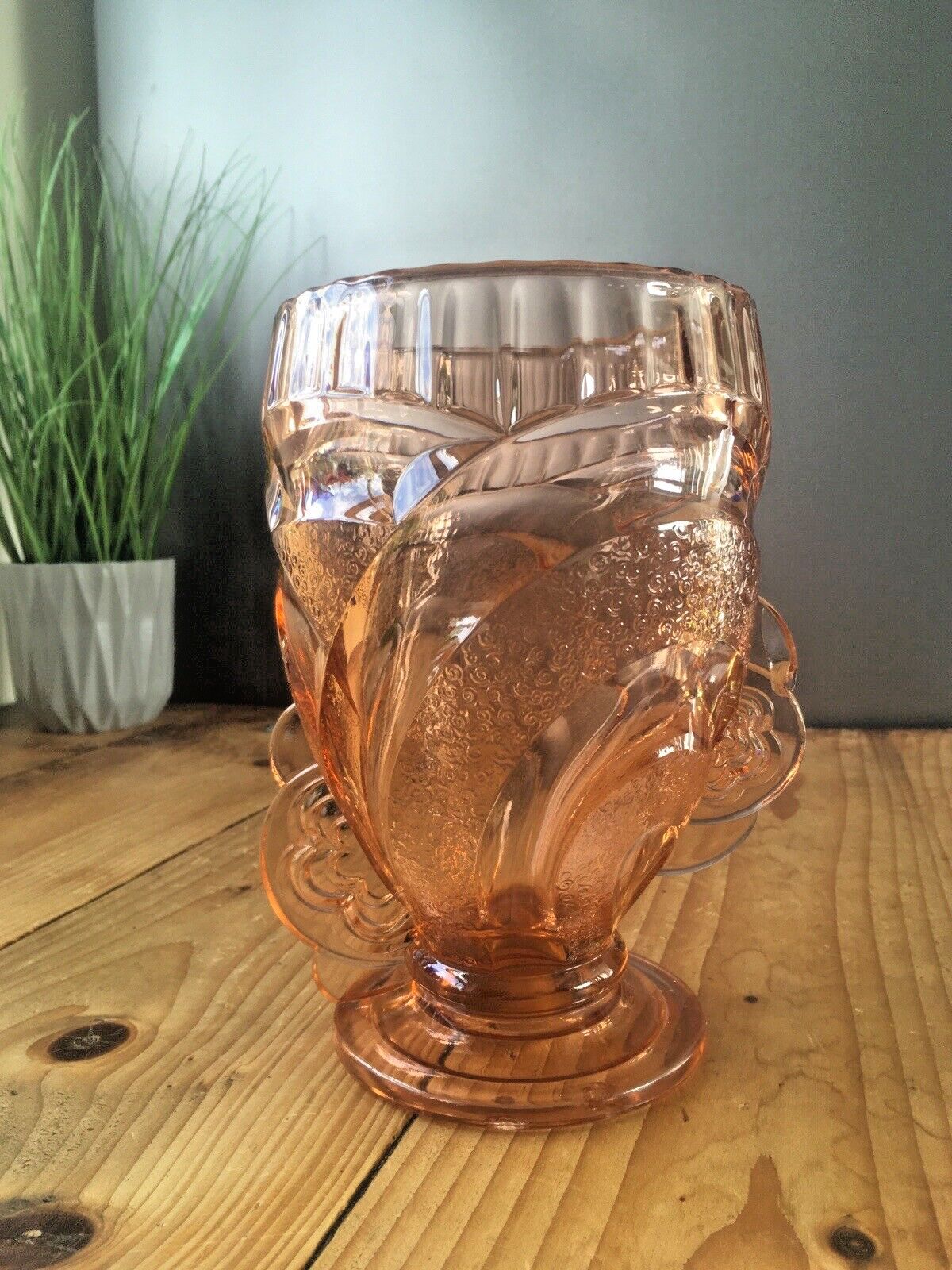 Beautiful Pink Art Deco Sowerby Depression Glass Flower Handles Posy Vase 30's photo Home Decor