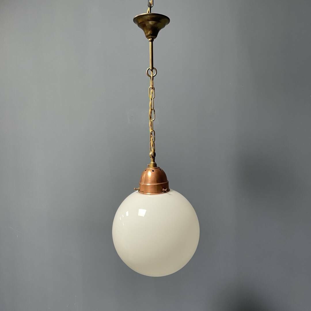 photo for sale Opaline Glazen Bollamp Met Koperen Fitting