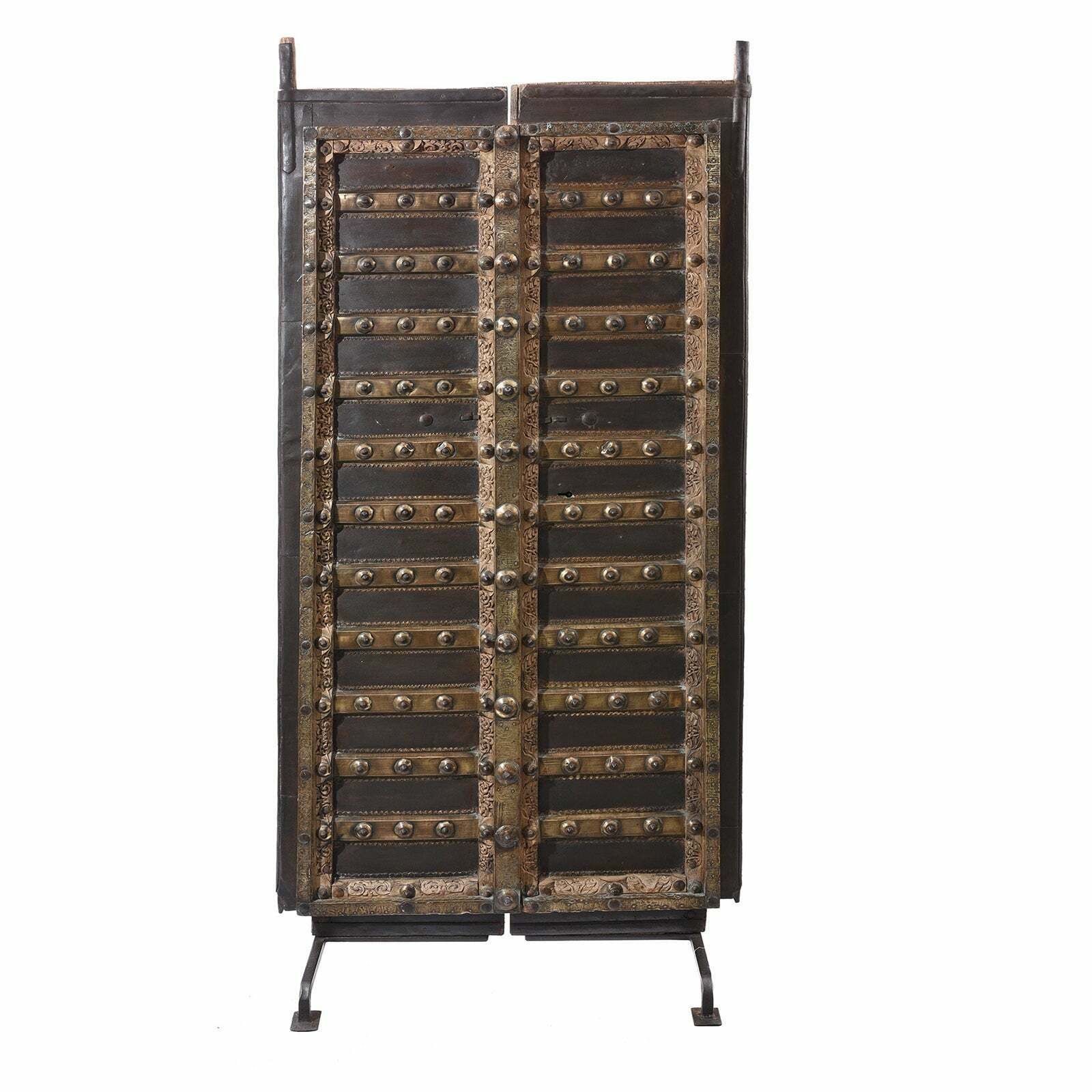 Antique Indian Brass Bound Door From Shekhawati, 19th Century photo furniture