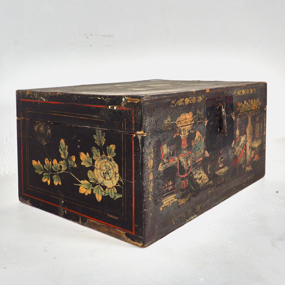 Antique Wooden Chest With Porcelain Vase Illustrations (China, C.1900) #2 photo Home Decor