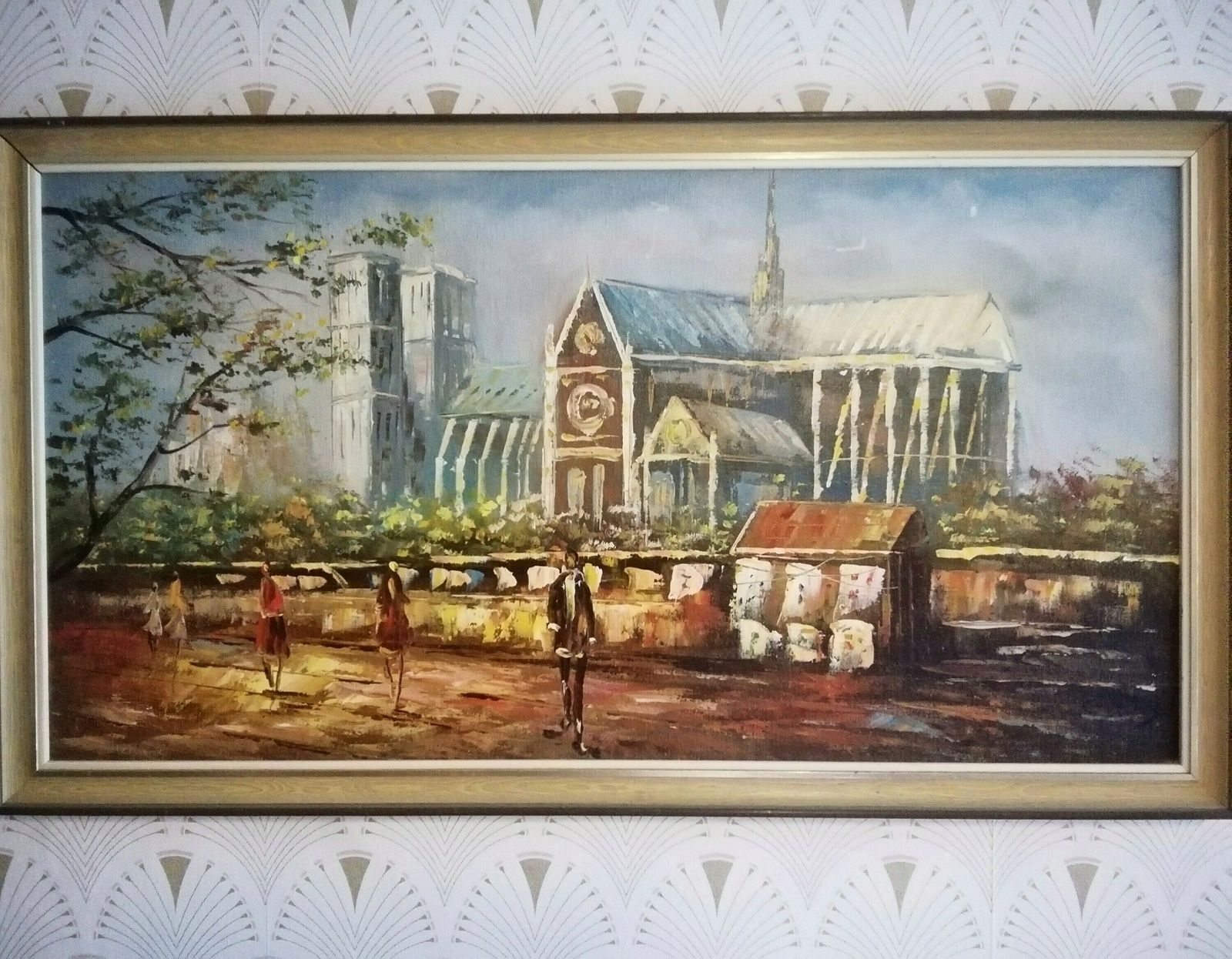 Midcentury Original Impressionist Framed Signed Oil On Board Notre Dame Paris Street Scene photo furniture