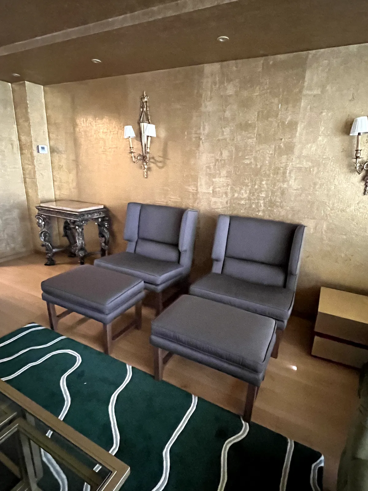 Armchair + Matching Footstool Pair, Generous Size, Custom Made, Taupe Upholstery