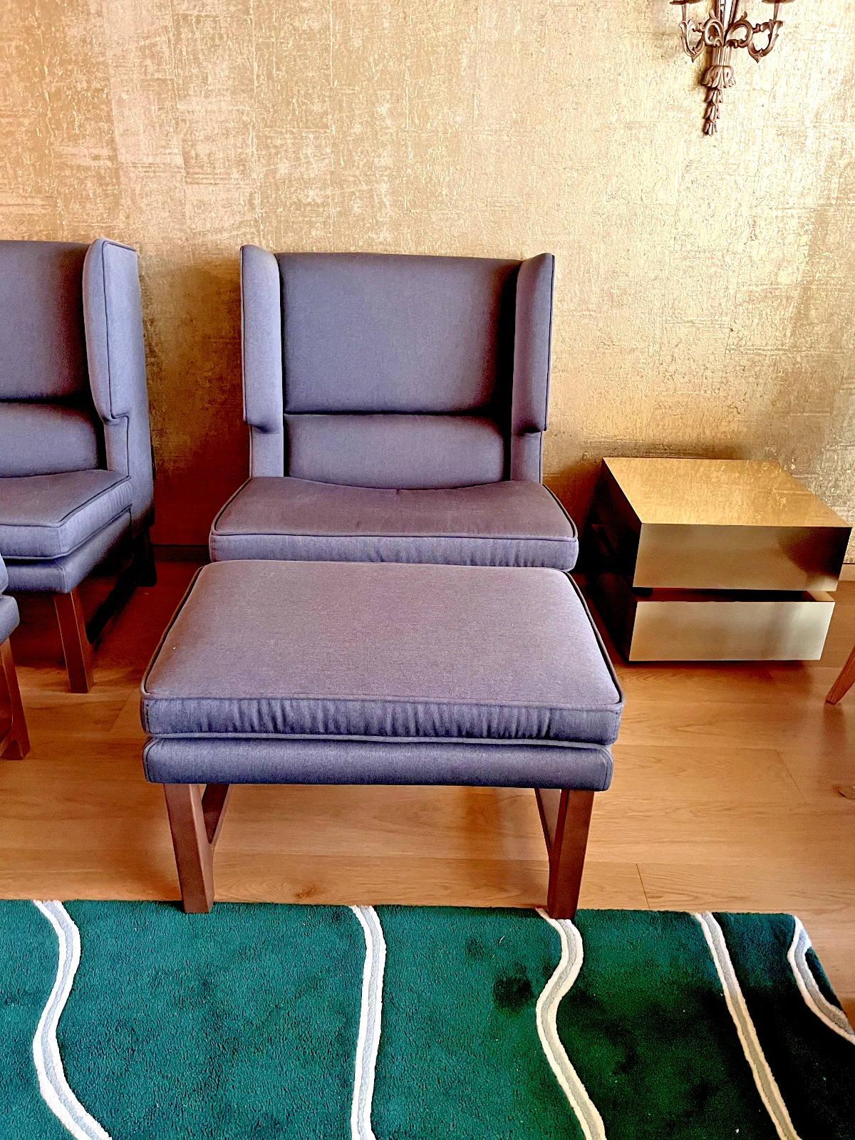 photo buy Armchair + Matching Footstool Pair, Generous Size, Custom Made, Taupe Upholstery