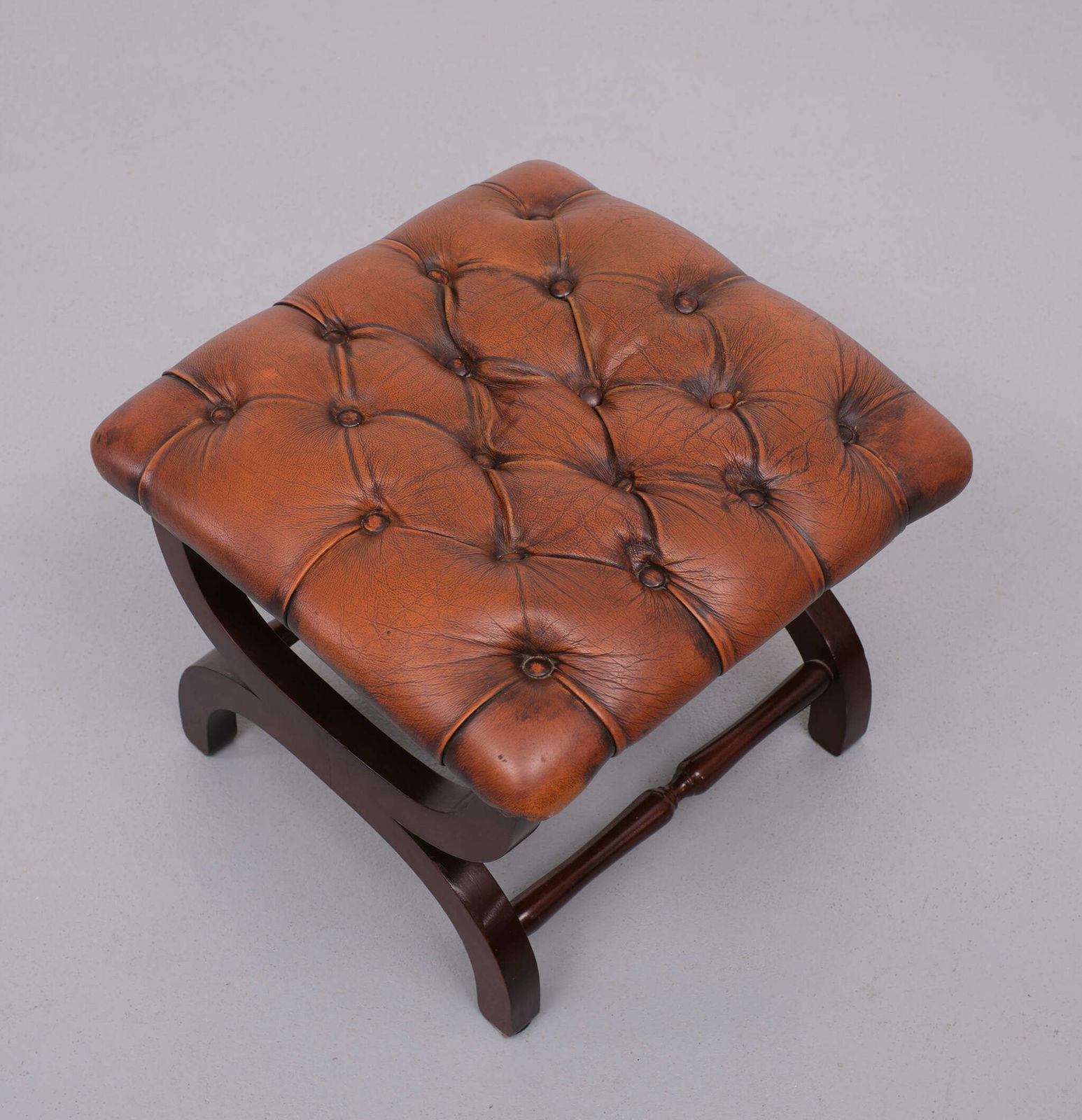 English Country House Style Padded Leather Ottoman photo for sale