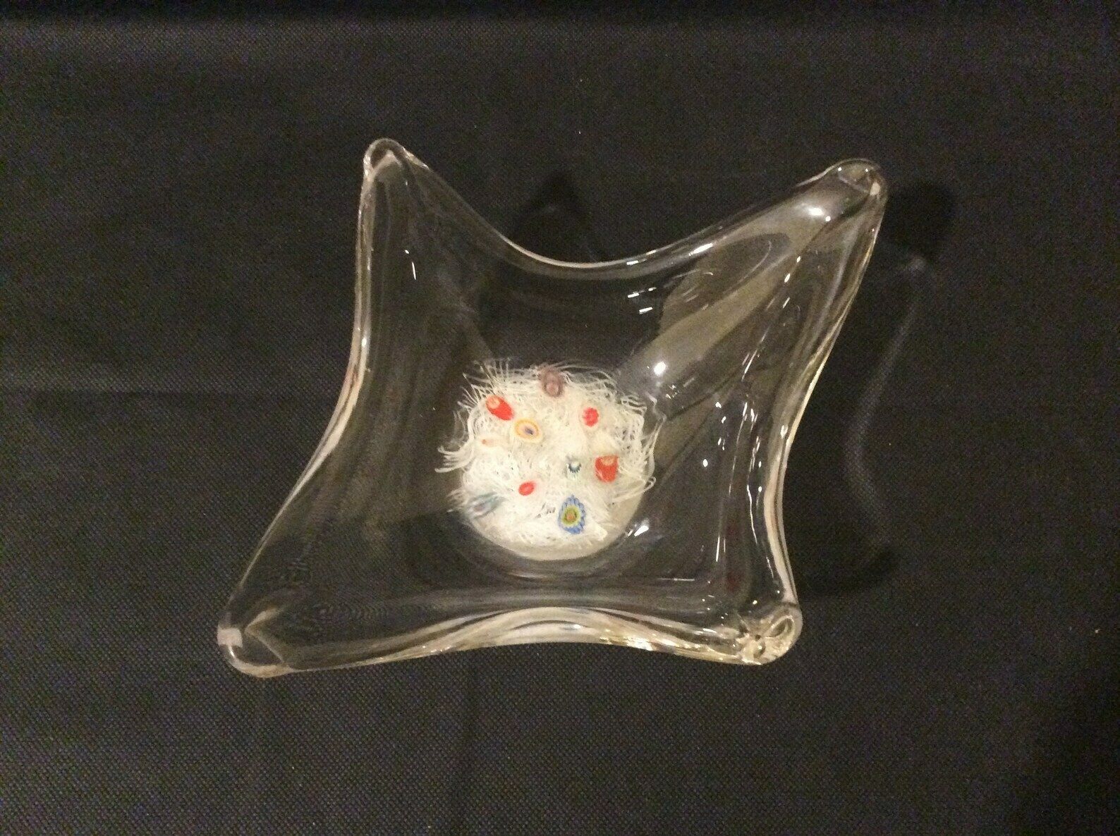 Mid Century 1960s Art Glass Signed Millefiori Bowl Bon Bon Dish, Signed Art Glass, Millefiori Glass Bowl, Collectable Signed Art Glass photo for sale