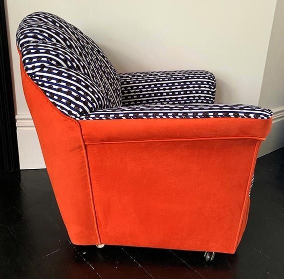 Bespoke Reupholstered Vintage 1940s Scallop Shaped Armchair photo for sale