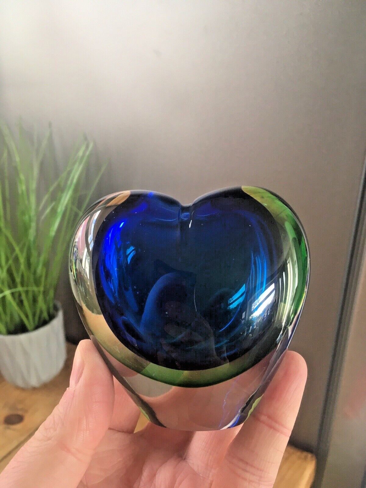 photo furniture Mid Century 50's Murano Sommerso Green And Blue Glass Heart Bud Vase Vintage Retro