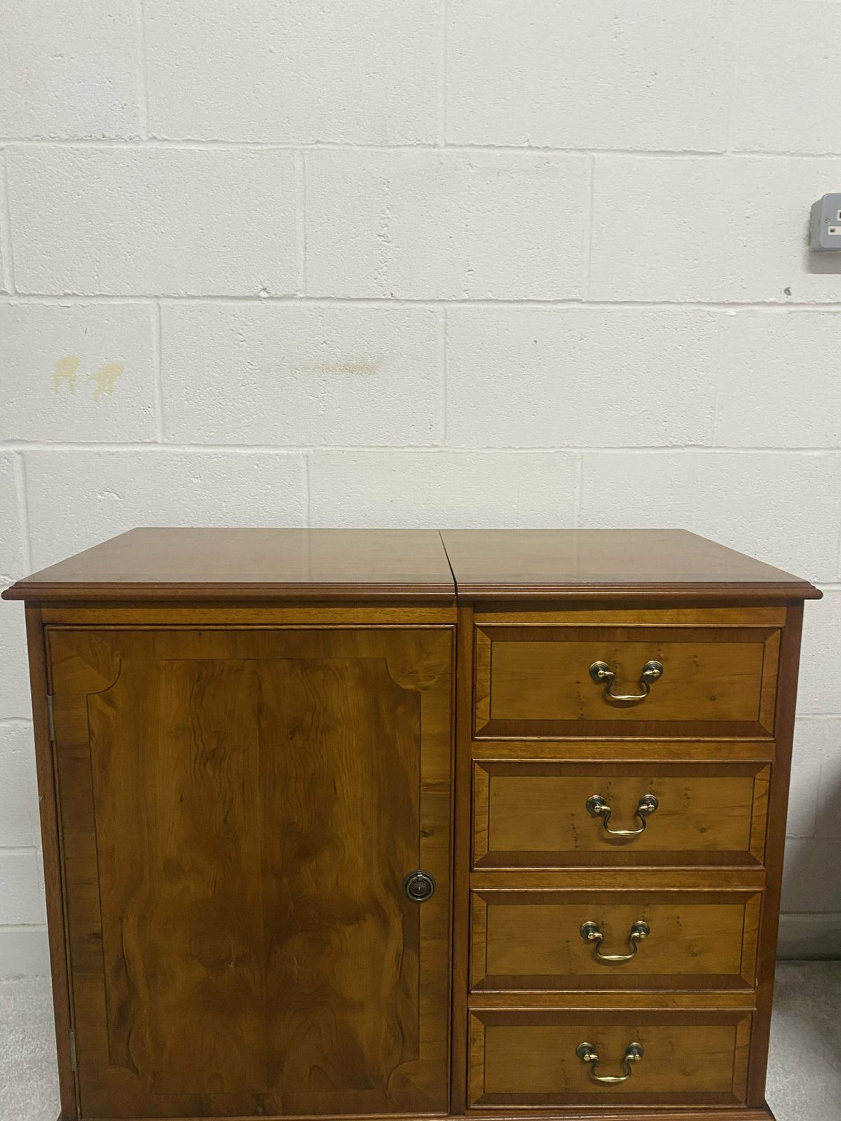 Vintage Inlaid Walnut Stereo Cabinet With Opening Top