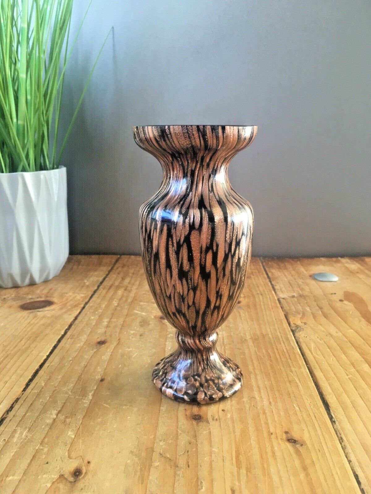 Vintage 80's Vincenzo V. Nason Murano Glass Copper Aventurine Avventurina Vase photo buy