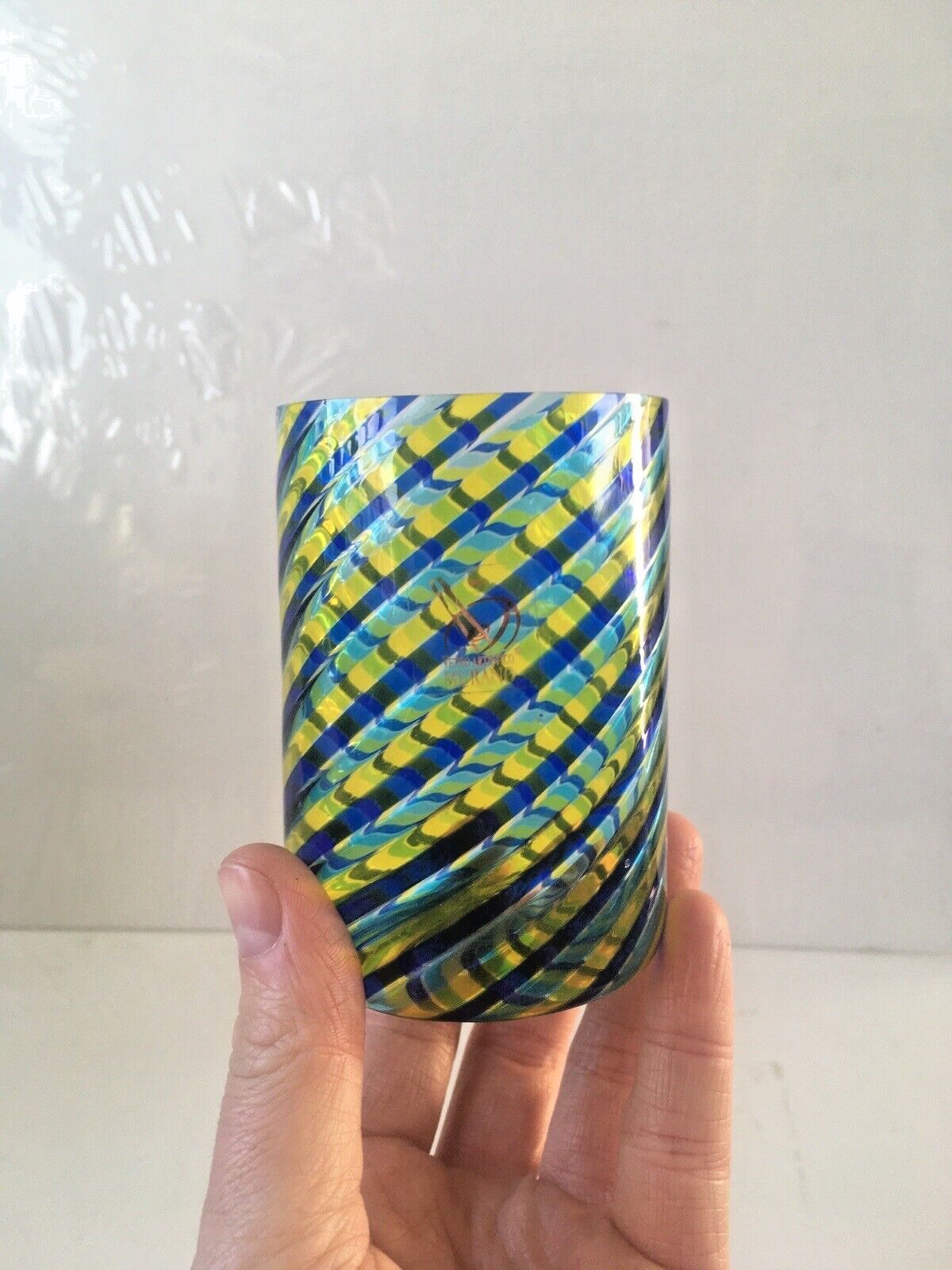 photo for sale Superb Vetro Artistico Murano Spiral Candy Stripe Italian Glass Cylinder Vase