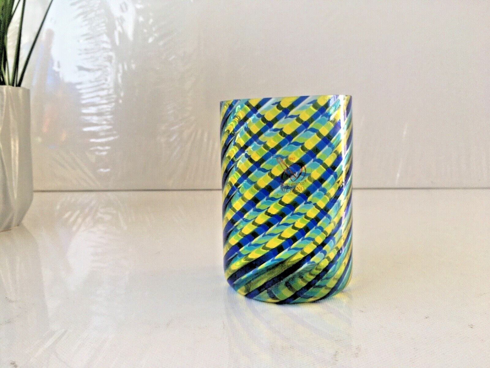 Home Decor Superb Vetro Artistico Murano Spiral Candy Stripe Italian Glass Cylinder Vase photo