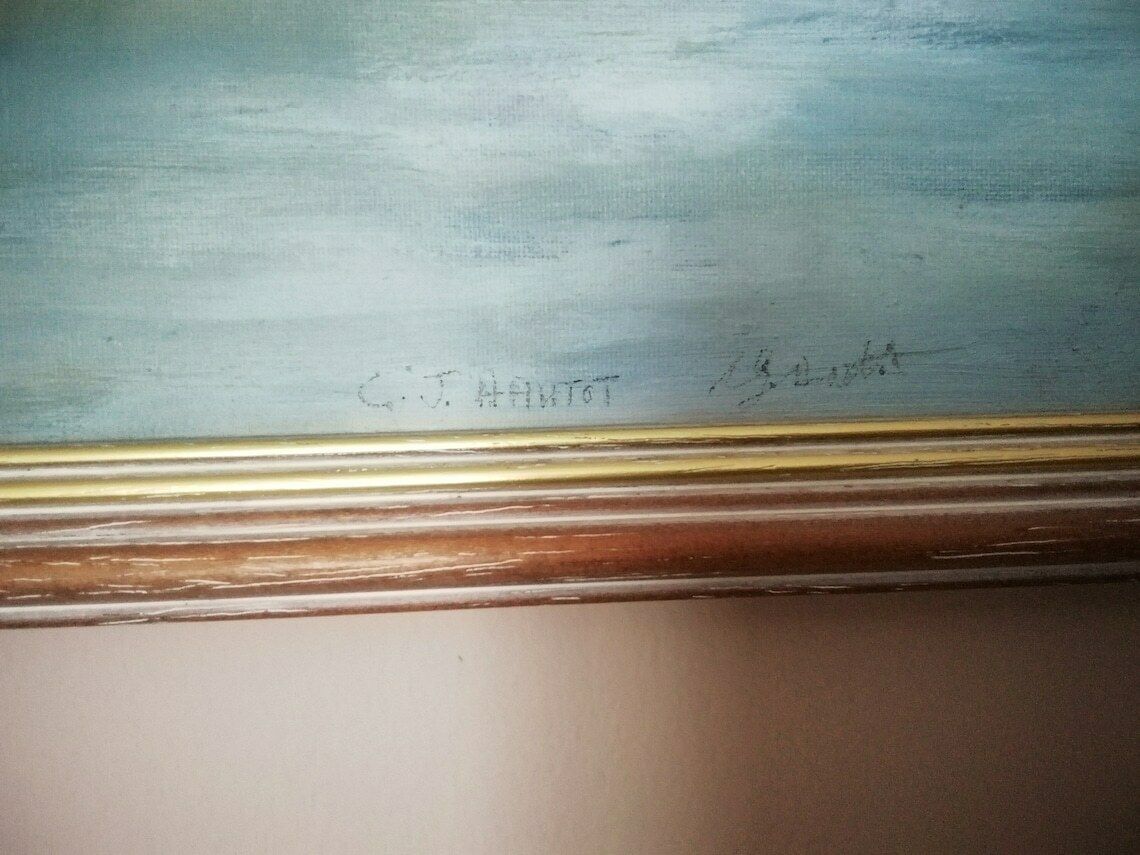 Original Signed Acrylic On Board Derwent Water Lake District By C Hautot 2012 photo for sale
