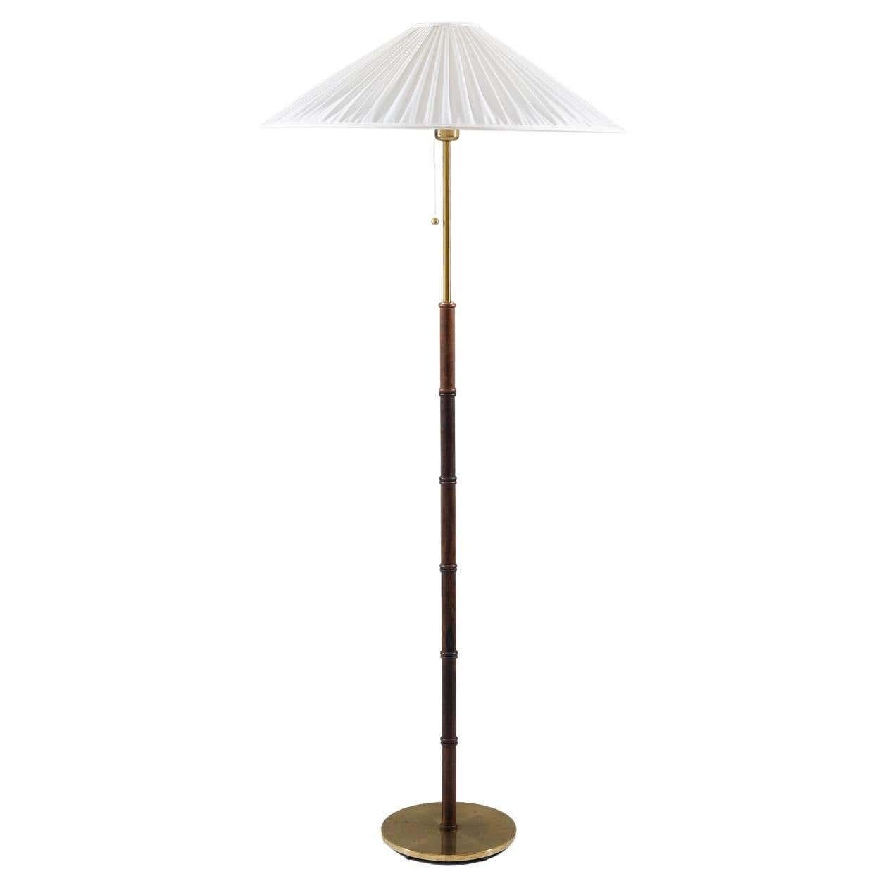 Scandinavian Midcentury Floor Lamp In Brass And Wood By Falkenbergs, Sweden