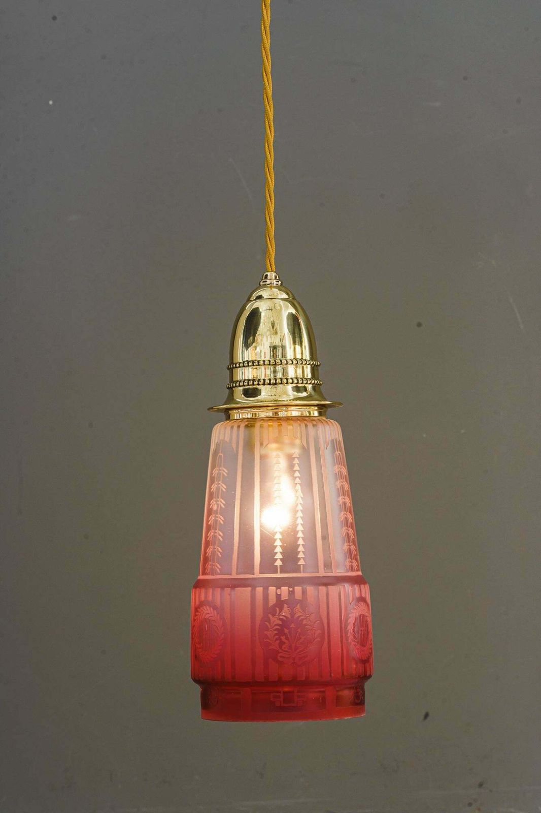 2x Art Deco Hanging Lamp With Original Old Glass Shades Vienna Around 1920s photo Lighting