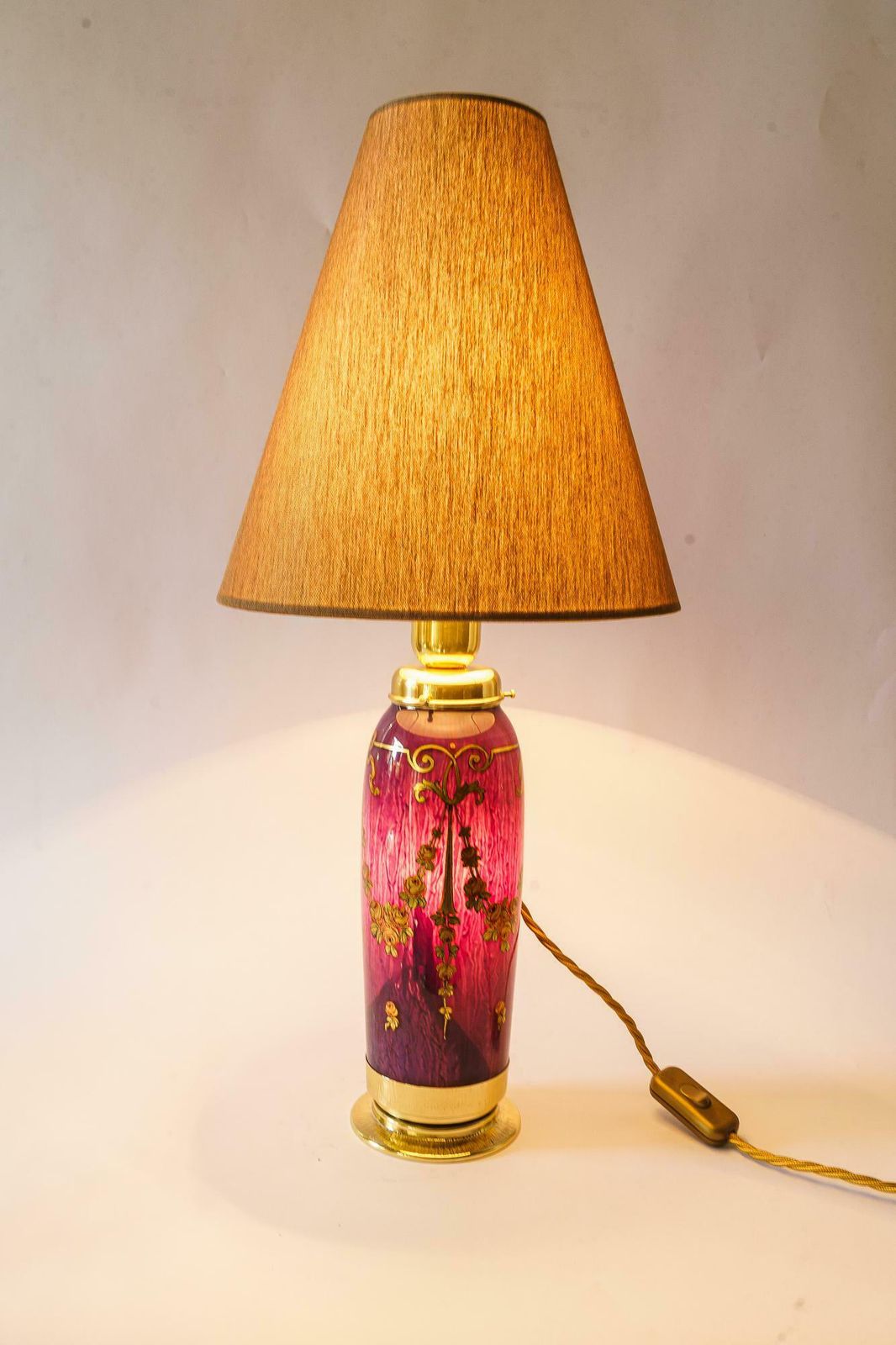 Rare Art Deco Glass Table Lamp With Fabric Shade Vienna Around 1920s photo vintage