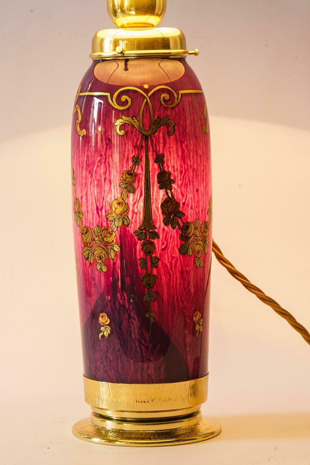 photo for sale Rare Art Deco Glass Table Lamp With Fabric Shade Vienna Around 1920s
