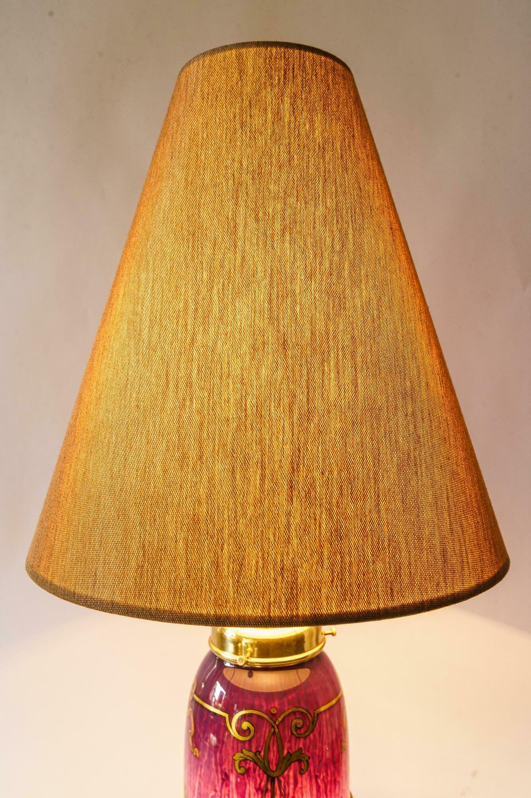 1418.0 Rare Art Deco Glass Table Lamp With Fabric Shade Vienna Around 1920s photo