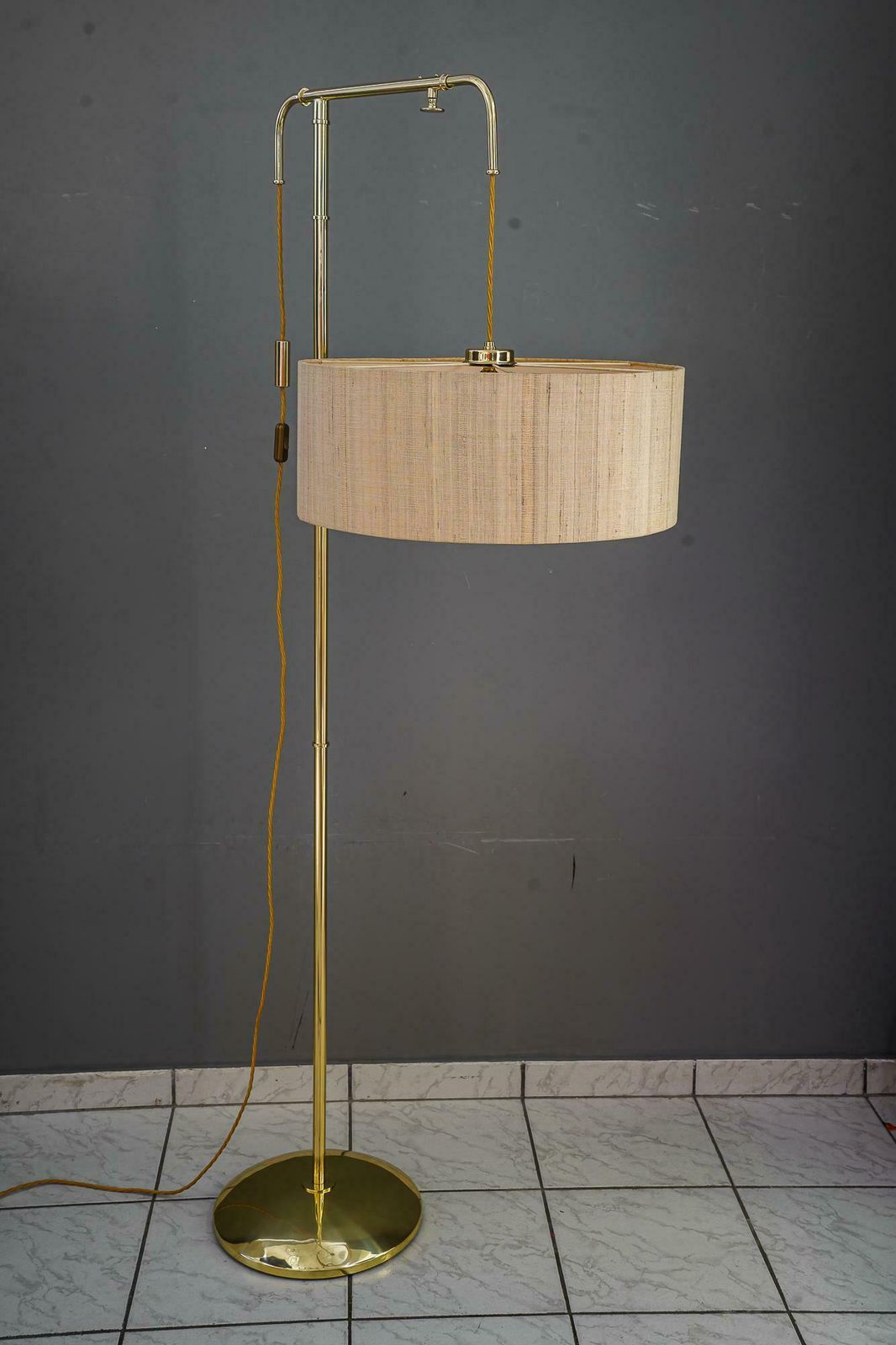 Rare And Big Adjustable Floor Lamp With Original Shade By Kalmar Around 1950s photo for sale