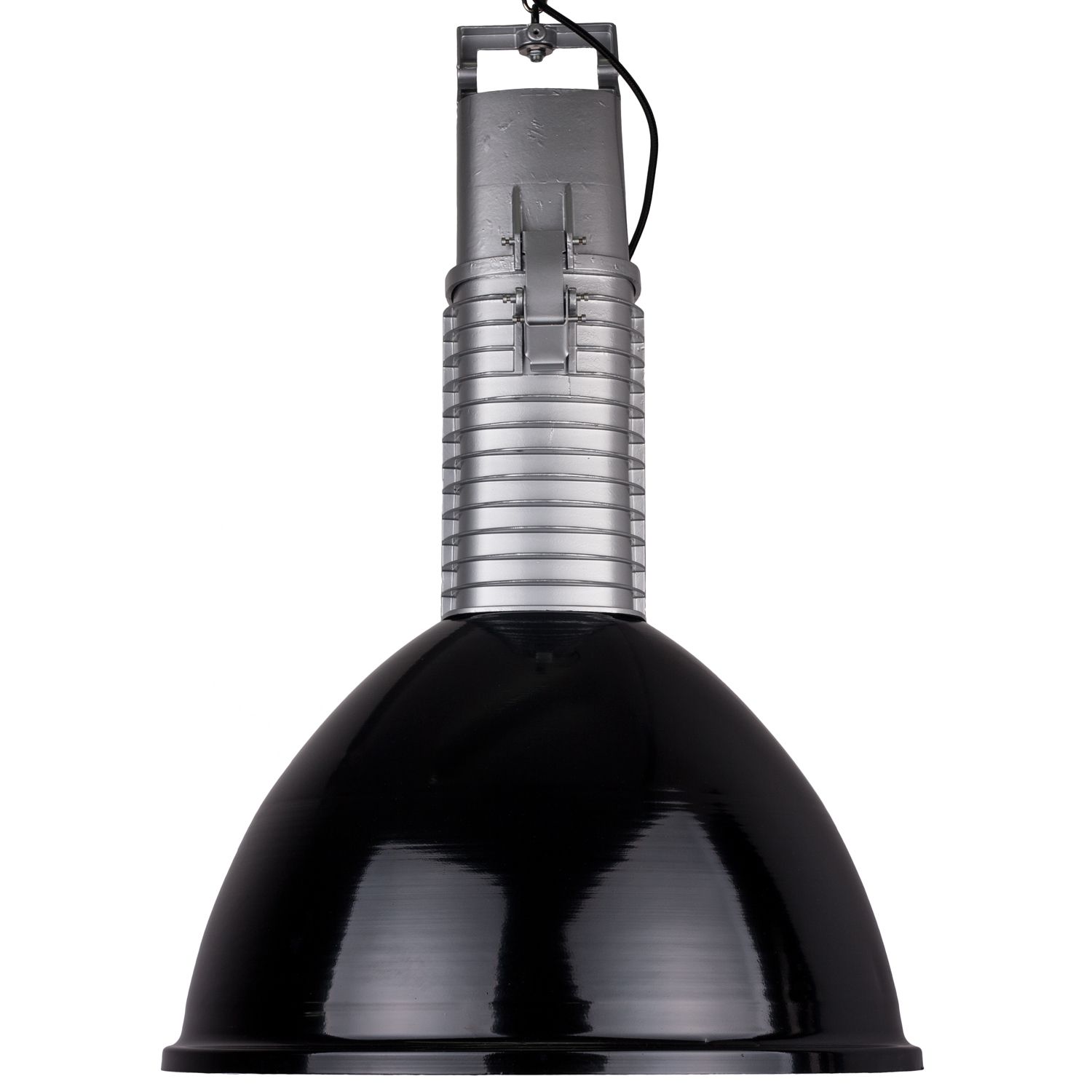 Large Polish Factory Black And Silver Pendant Lamp From Polamp, Industrial Loft Style, 1980s