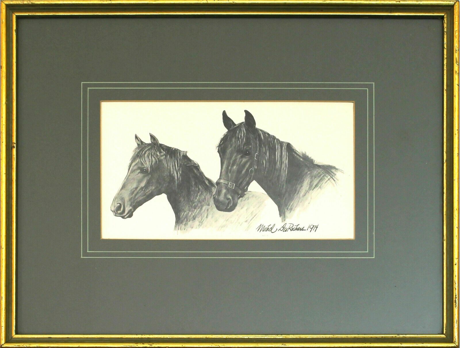 Signed Print Of Two Horses By Michel Desrochers.
